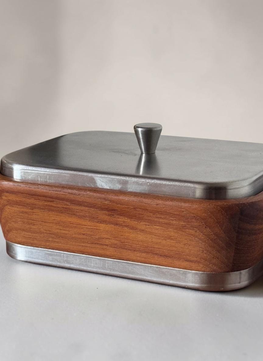 Trip Trap Denmark vintage butter dish in teak and stainless steel