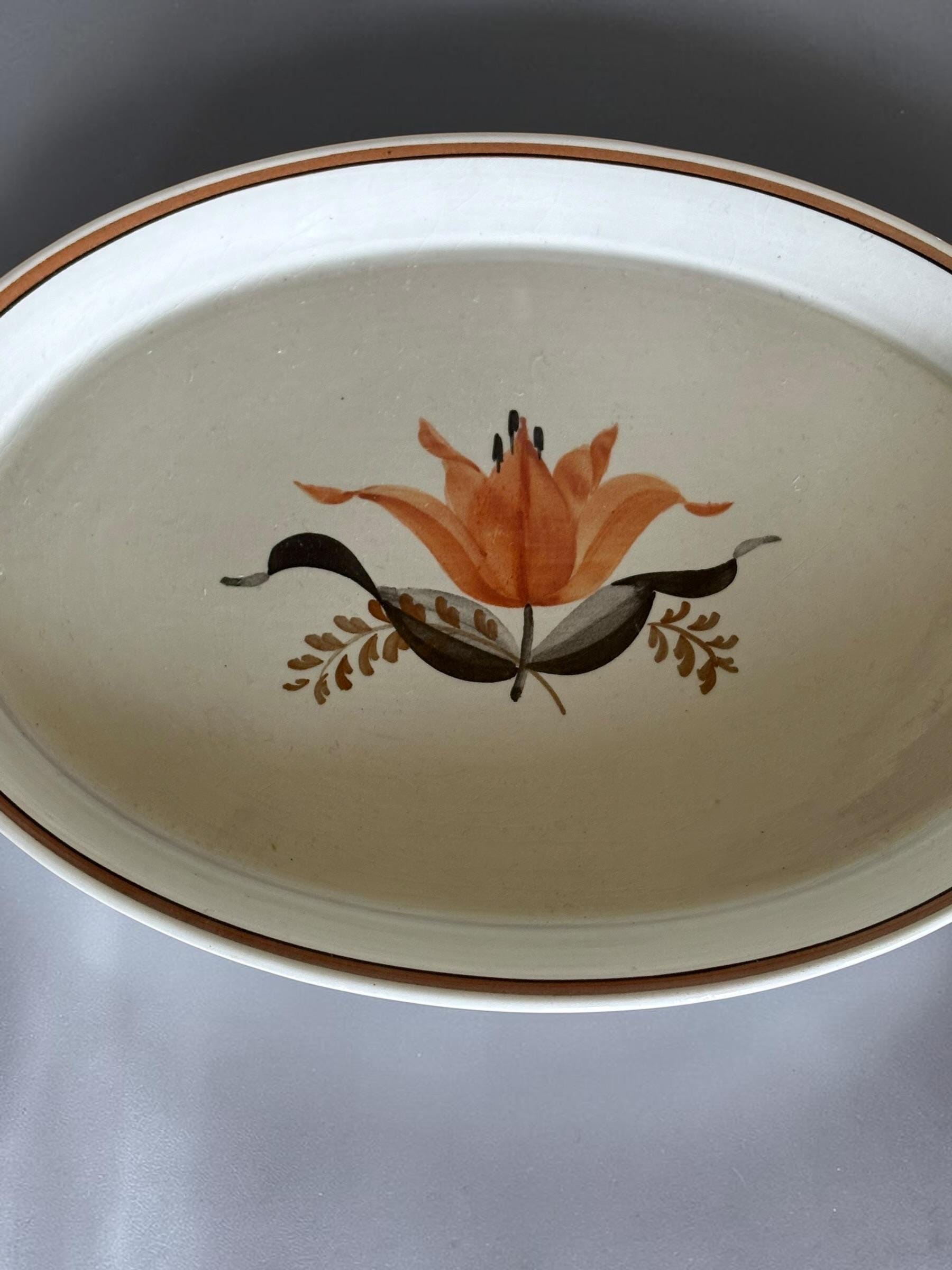 Aluminia Kirsten oval dish Nils Thorsson vintage handpainted Danish faience platter __etsy:8158440124