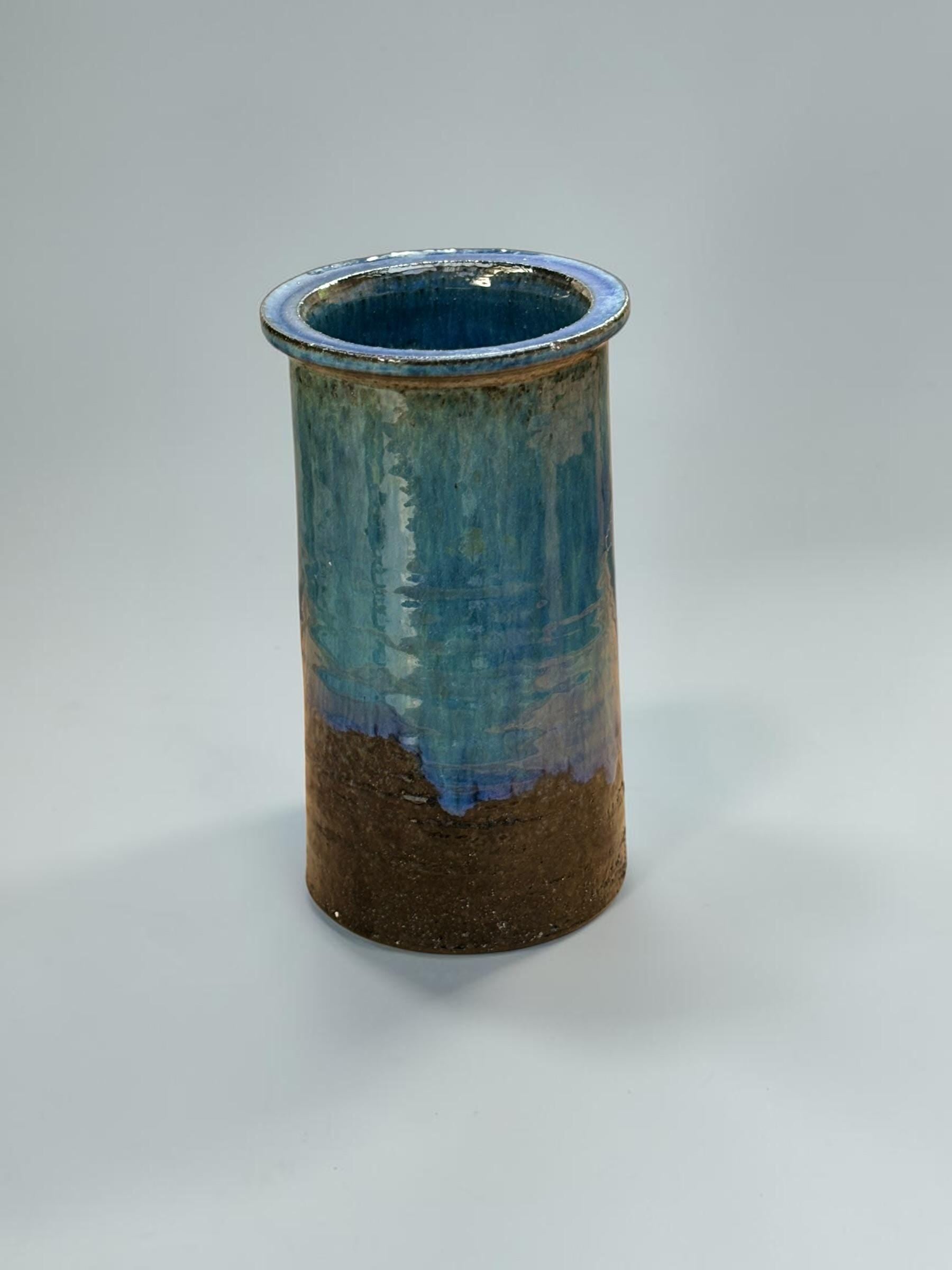 Belka Stentoej (Stenhøj) blue drip glaze stoneware cylinder vase made in Denmark __etsy:8148167194