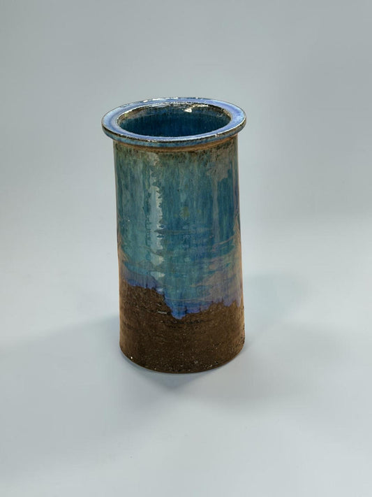 Belka Stentoej (Stenhøj) blue drip glaze stoneware cylinder vase made in Denmark __etsy:8148167194