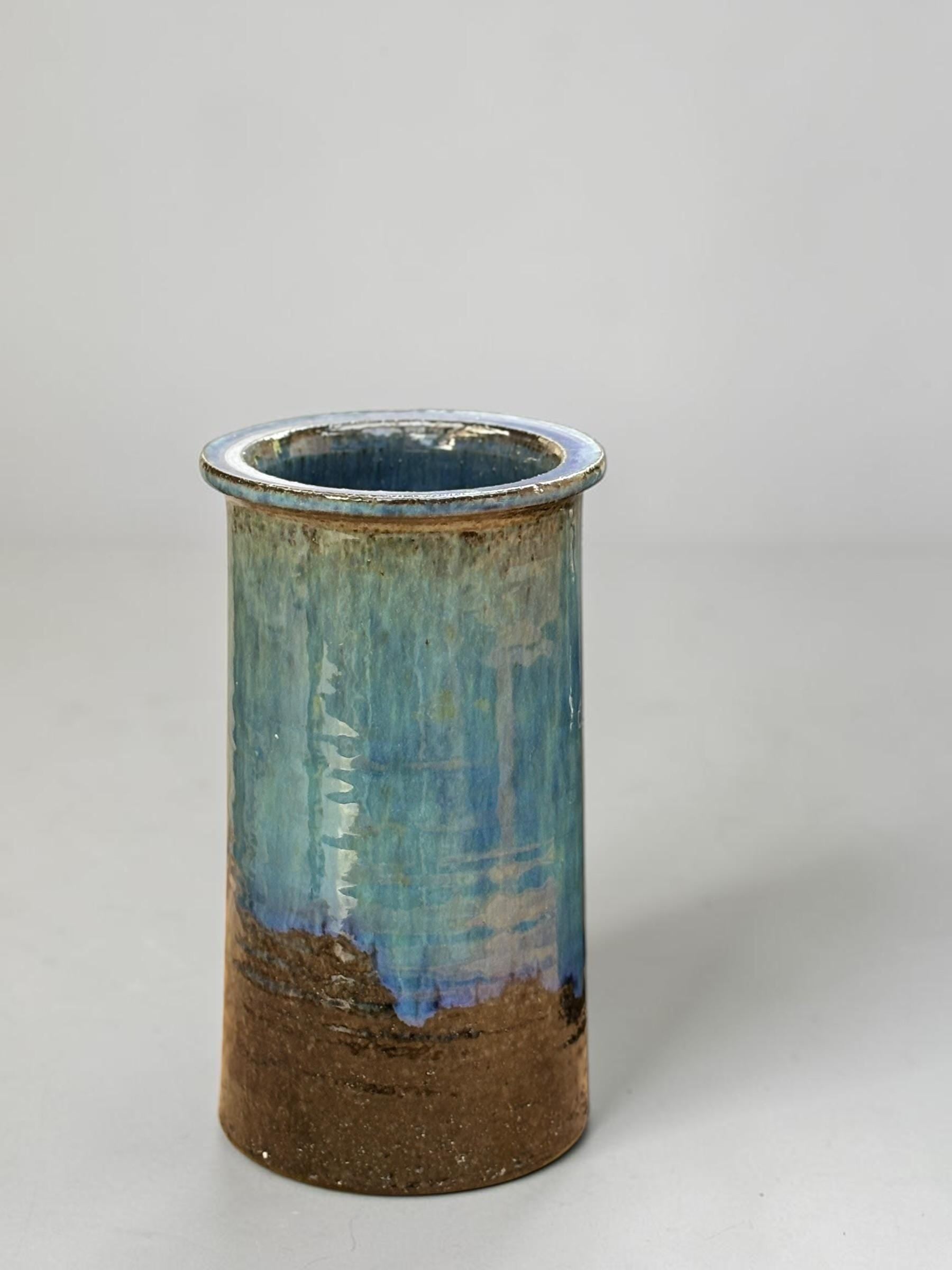 Belka Stentoej (Stenhøj) blue drip glaze stoneware cylinder vase made in Denmark __etsy:8148166280