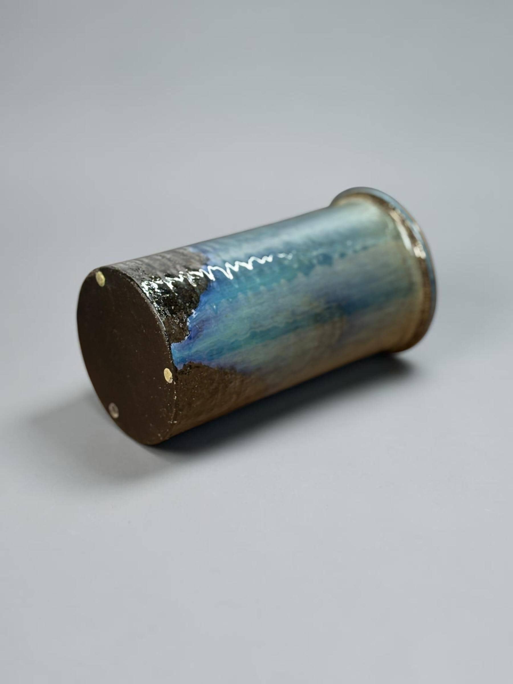 Belka Stentoej (Stenhøj) blue drip glaze stoneware cylinder vase made in Denmark __etsy:8148163560