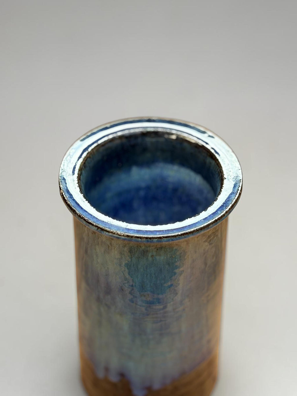 Belka Stentoej (Stenhøj) blue drip glaze stoneware cylinder vase made in Denmark __etsy:8148163554