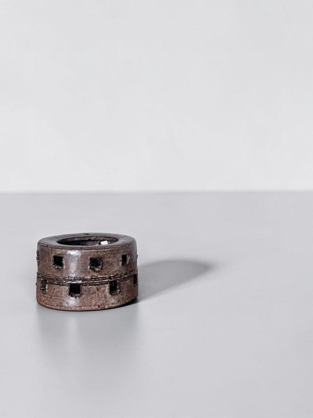 Danish stoneware vintage cutout brutalist tealight / studio pottery candle holder __etsy:8205403249
