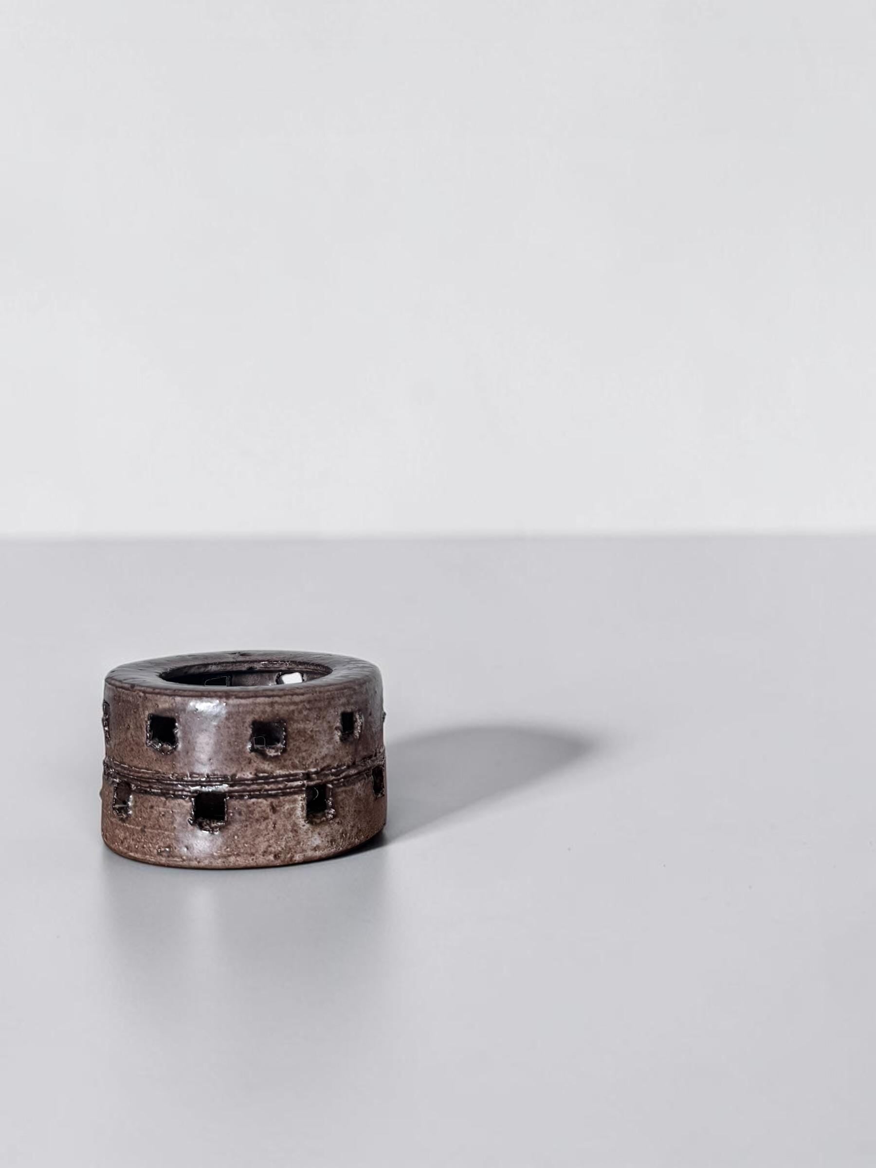 Danish stoneware vintage cutout brutalist tealight / studio pottery candle holder __etsy:8205403249