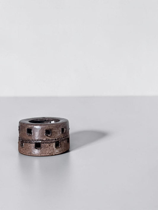 Danish stoneware vintage cutout brutalist tealight / studio pottery candle holder __etsy:8205403249