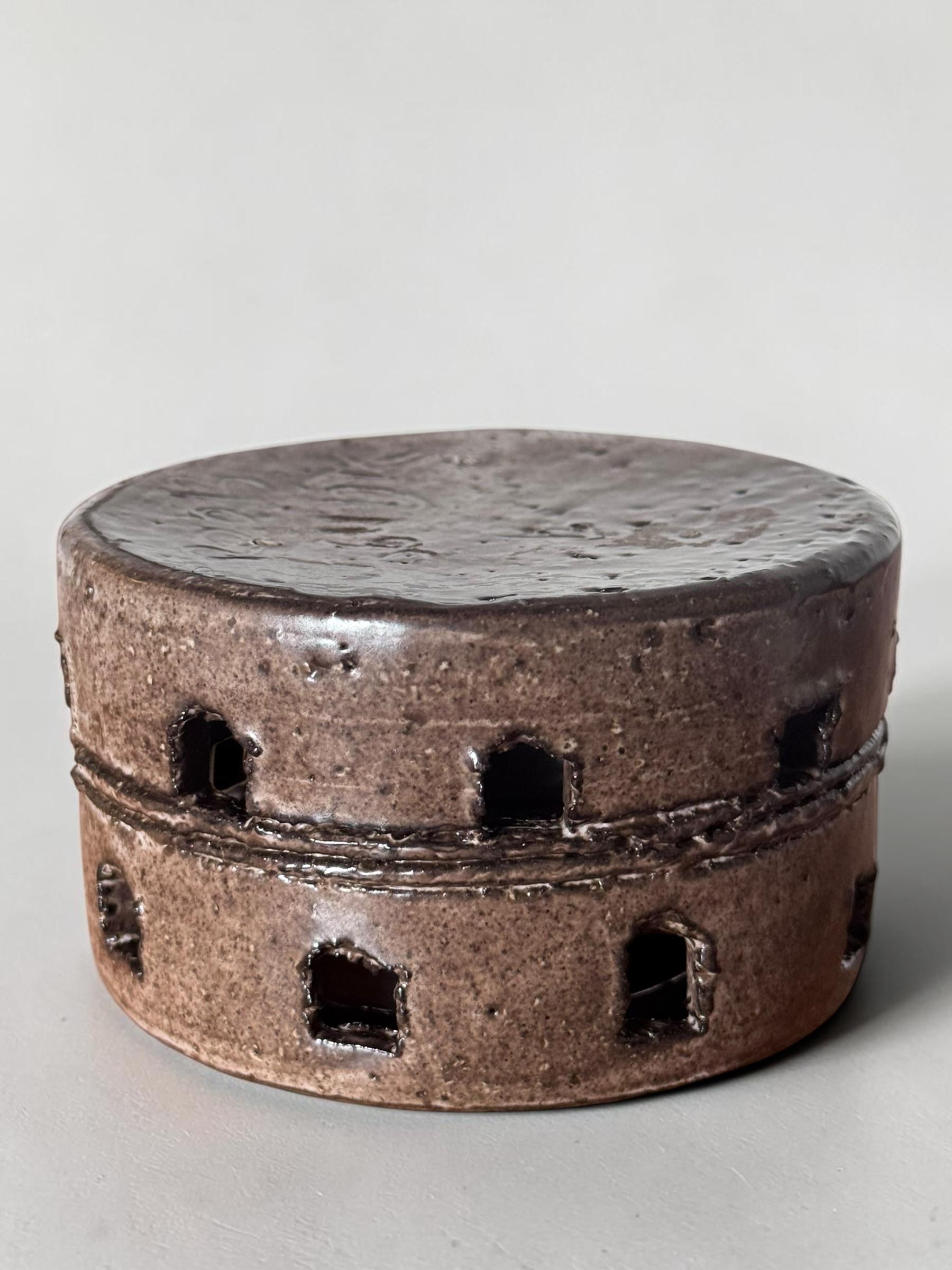 Danish stoneware vintage cutout brutalist tealight / studio pottery candle holder __etsy:8205402343