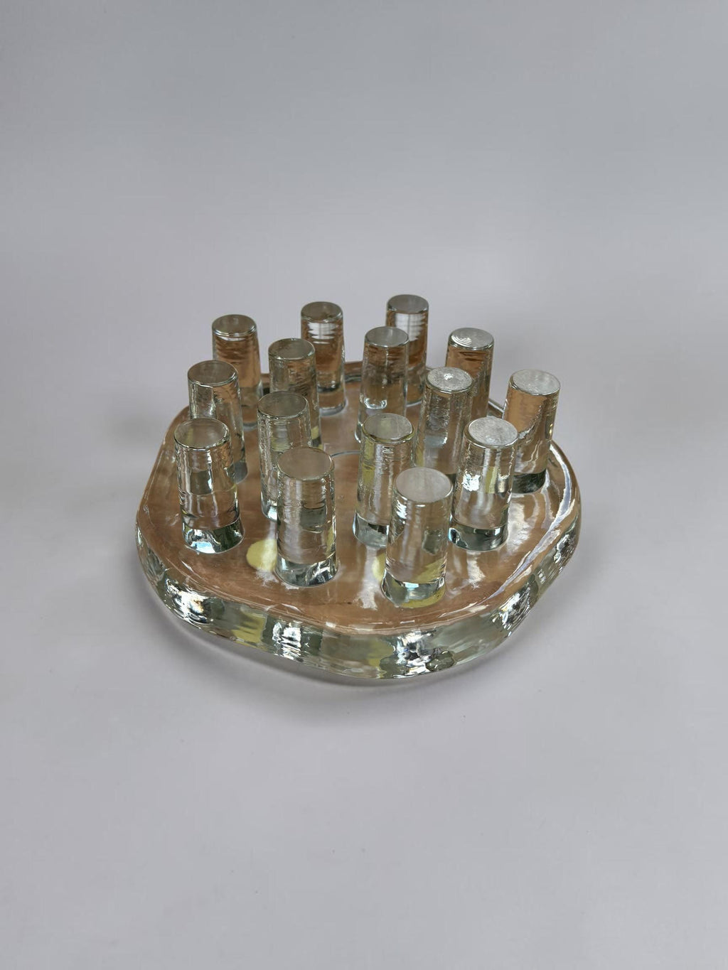 Georgshutte crystal candle holder vintage: German ice glass art multi pin centerpiece __etsy:8206337201