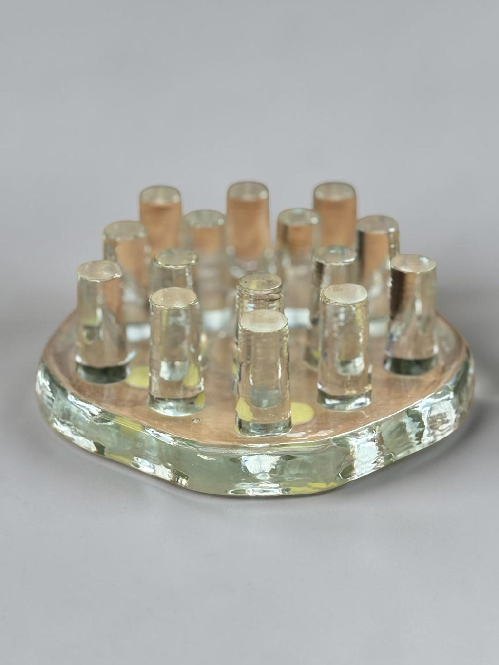 Georgshutte crystal candle holder vintage: German ice glass art multi pin centerpiece __etsy:8158411560