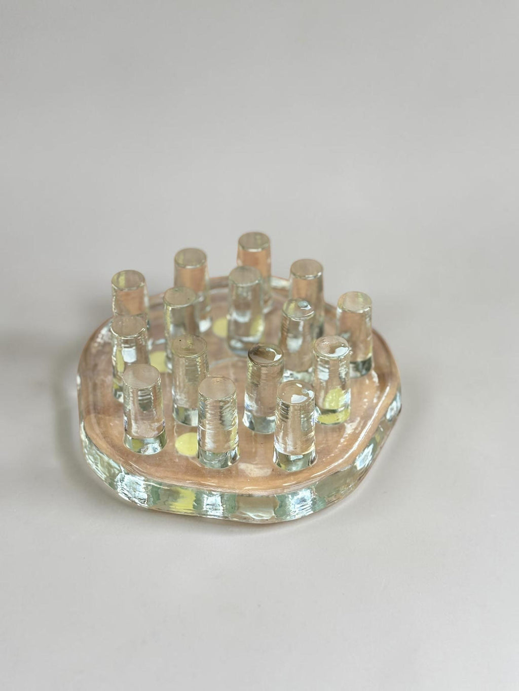 Georgshutte crystal candle holder vintage: German ice glass art multi pin centerpiece __etsy:8158411566