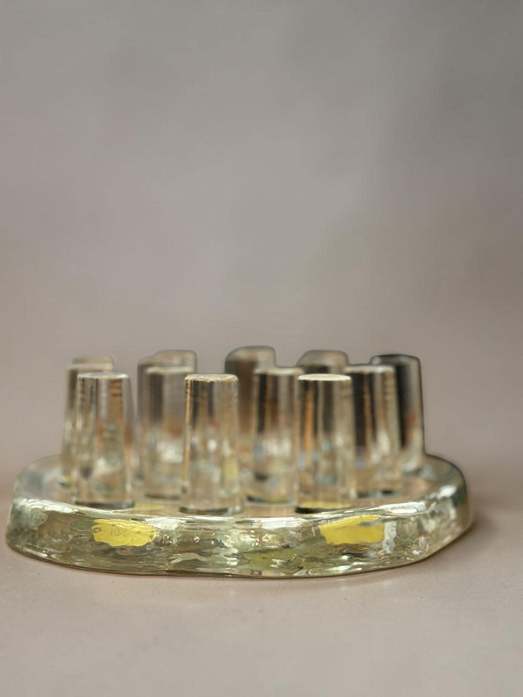 Georgshutte crystal candle holder vintage: German ice glass art multi pin centerpiece __etsy:8206337203