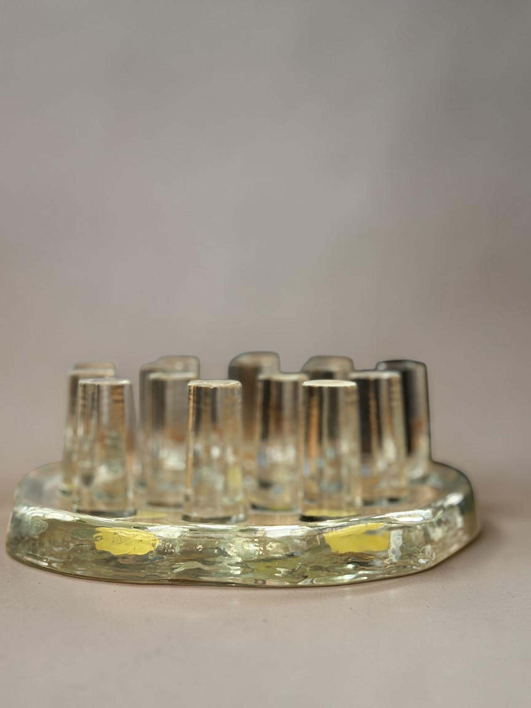 Georgshutte crystal candle holder vintage: German ice glass art multi pin centerpiece __etsy:8206337203