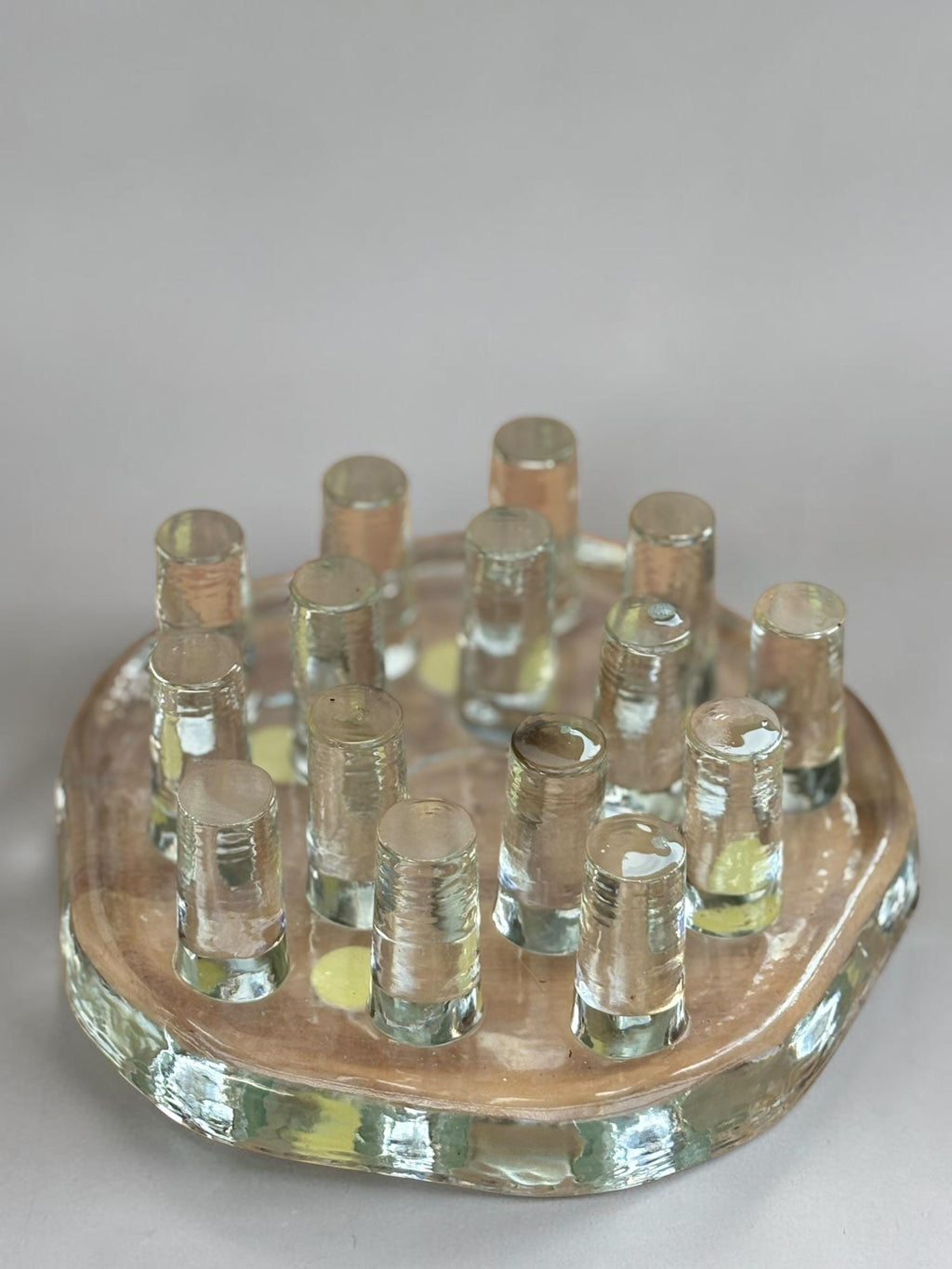 Georgshutte crystal candle holder vintage: German ice glass art multi pin centerpiece __etsy:8206337249