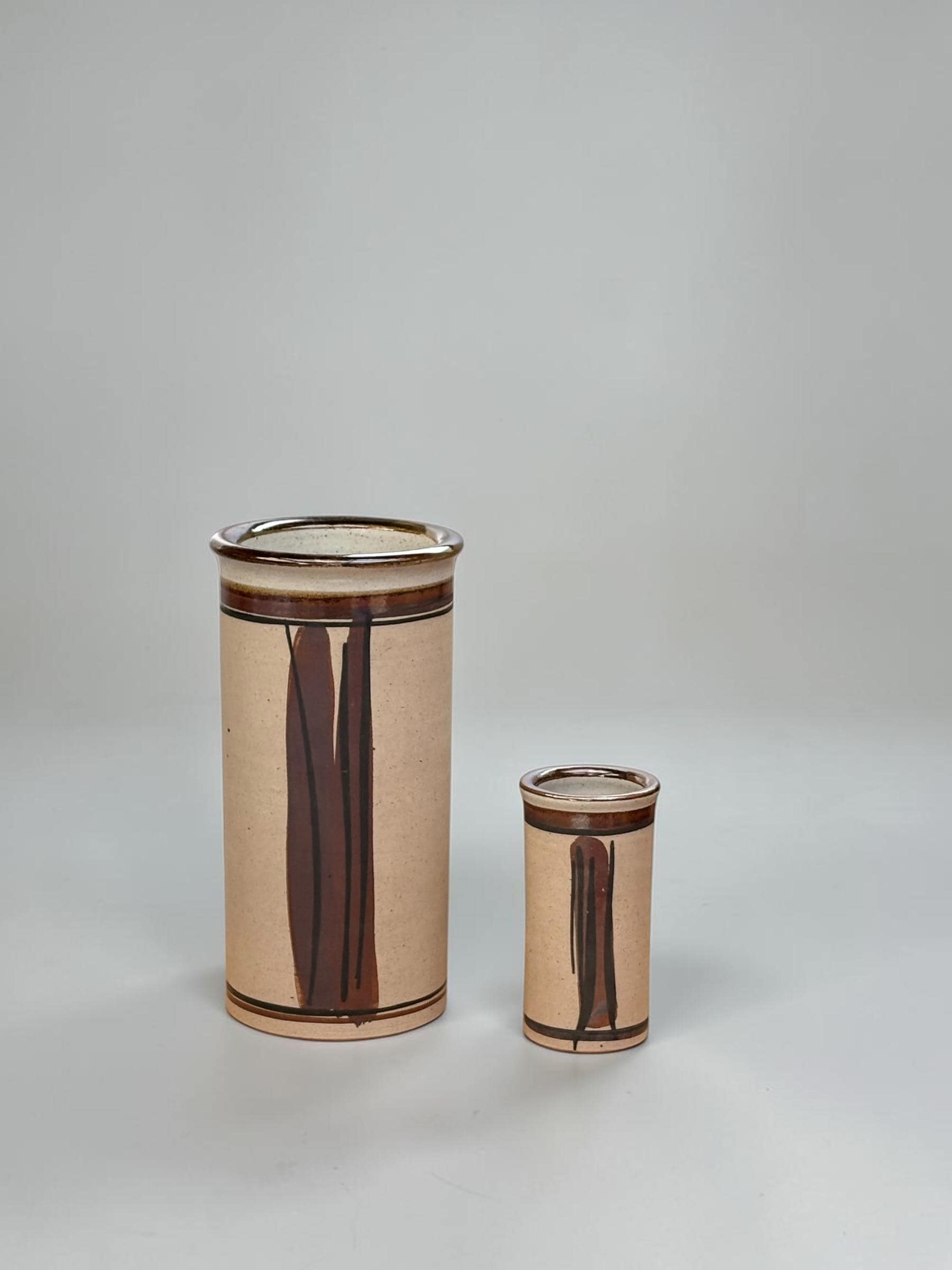 Hanne Stentøj Danish stoneware vase set cylindrical vases with brown brushstroke decor __etsy:8194979149