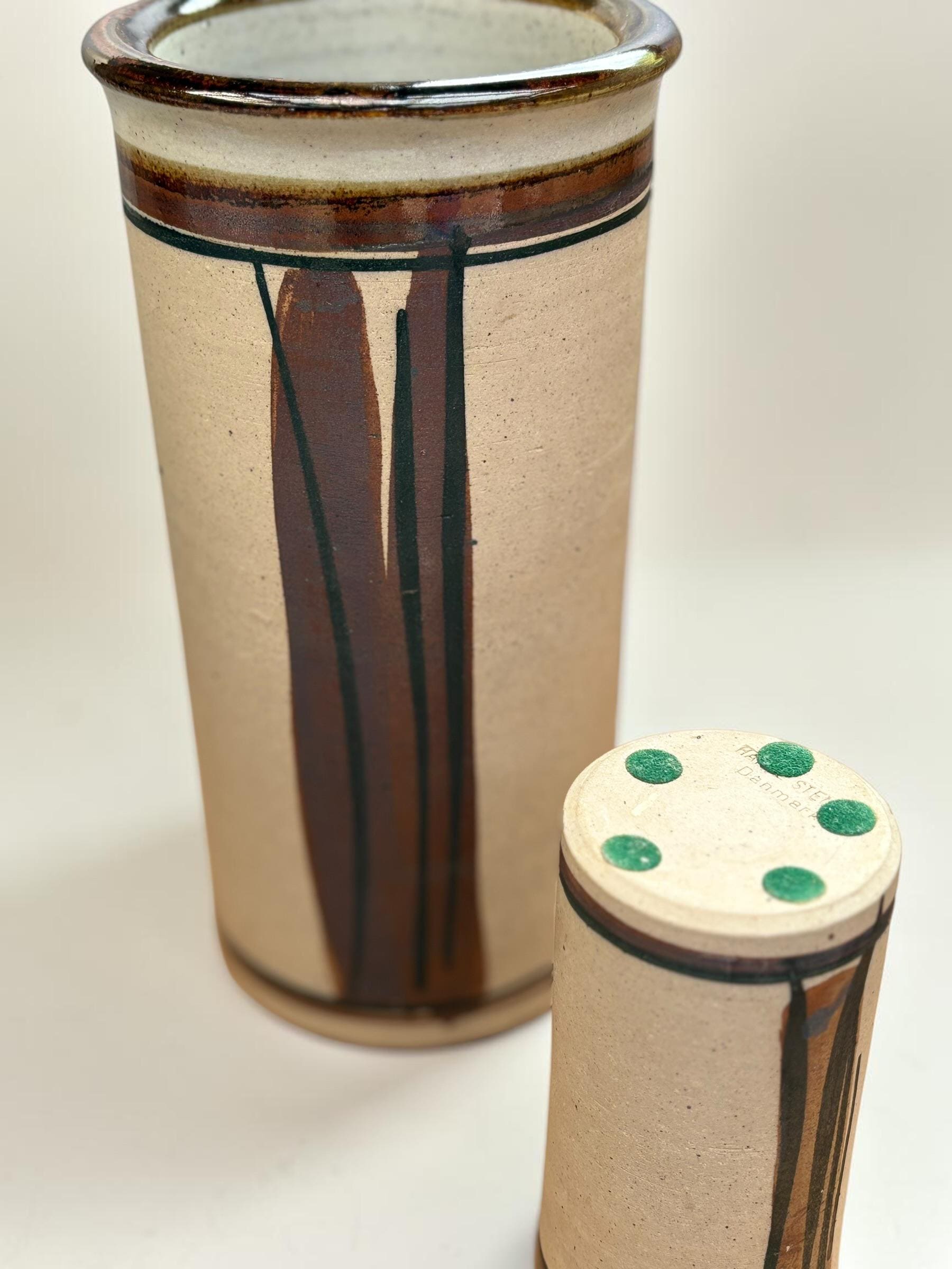 Hanne Stentøj Danish stoneware vase set cylindrical vases with brown brushstroke decor __etsy:8147077702