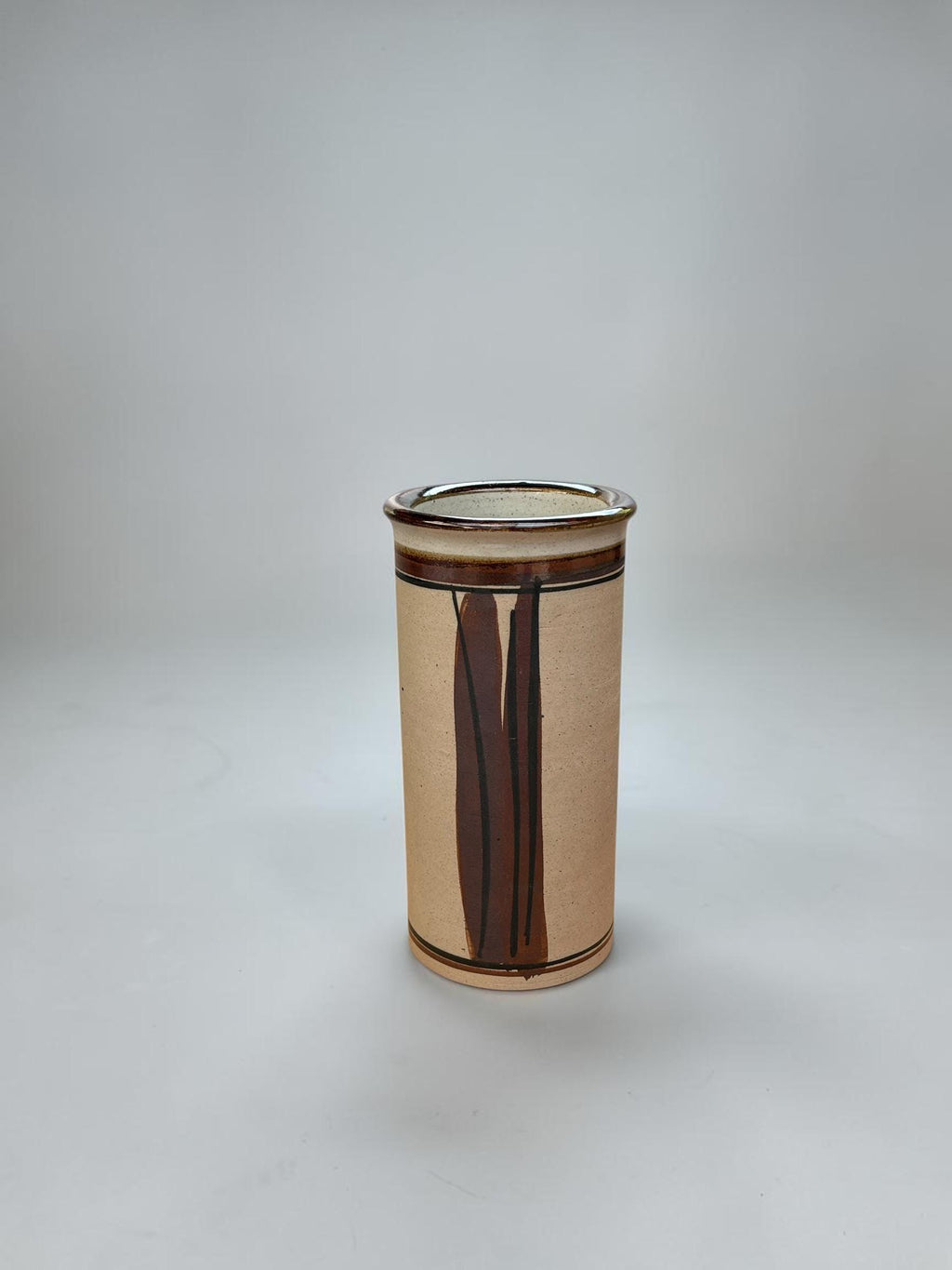 Hanne Stentøj Danish stoneware vase set cylindrical vases with brown brushstroke decor __etsy:8194979113