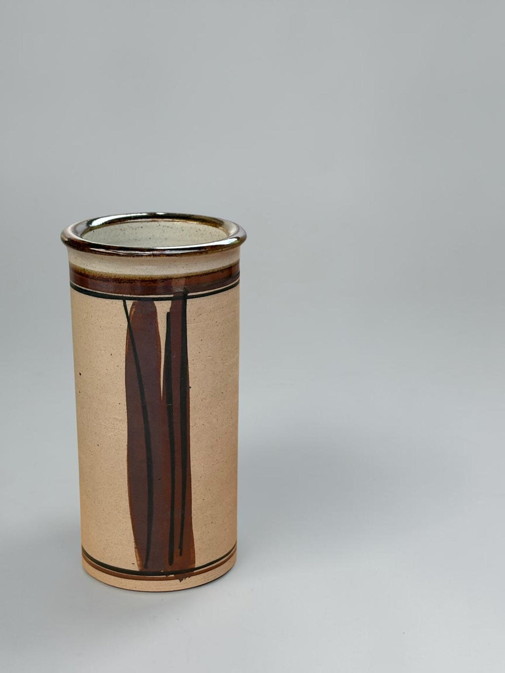 Hanne Stentøj Danish stoneware vase set cylindrical vases with brown brushstroke decor __etsy:8194979131