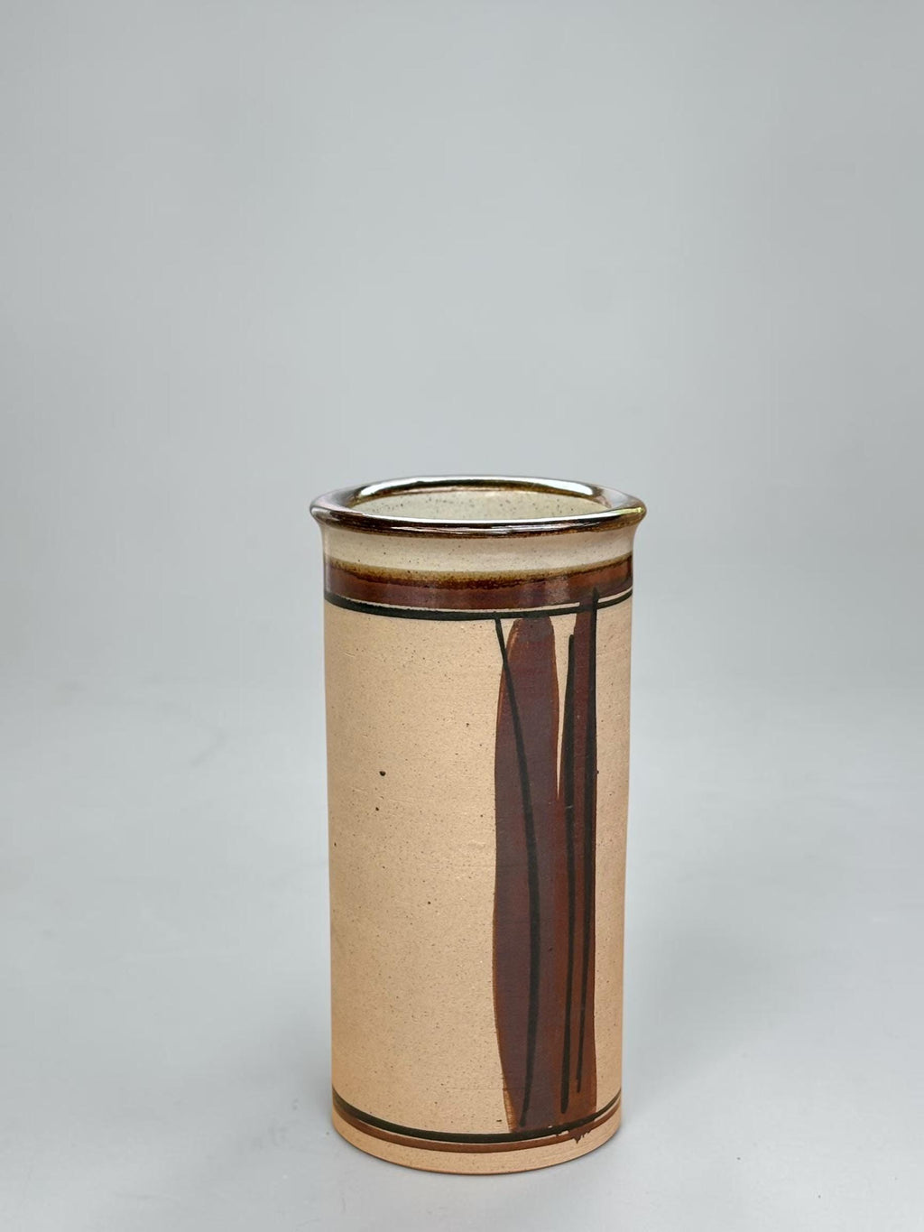 Hanne Stentøj Danish stoneware vase set cylindrical vases with brown brushstroke decor __etsy:8194979133