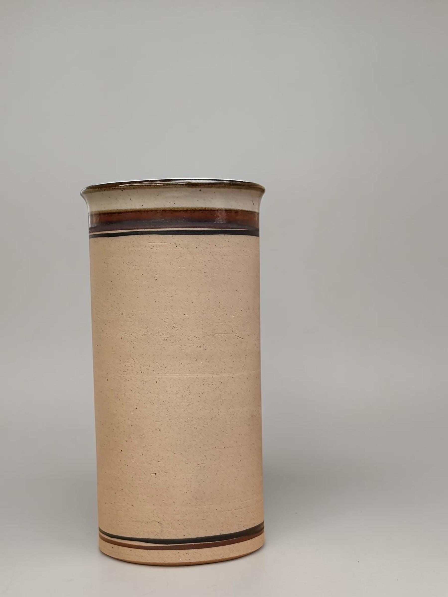 Hanne Stentøj Danish stoneware vase set cylindrical vases with brown brushstroke decor __etsy:8147077618