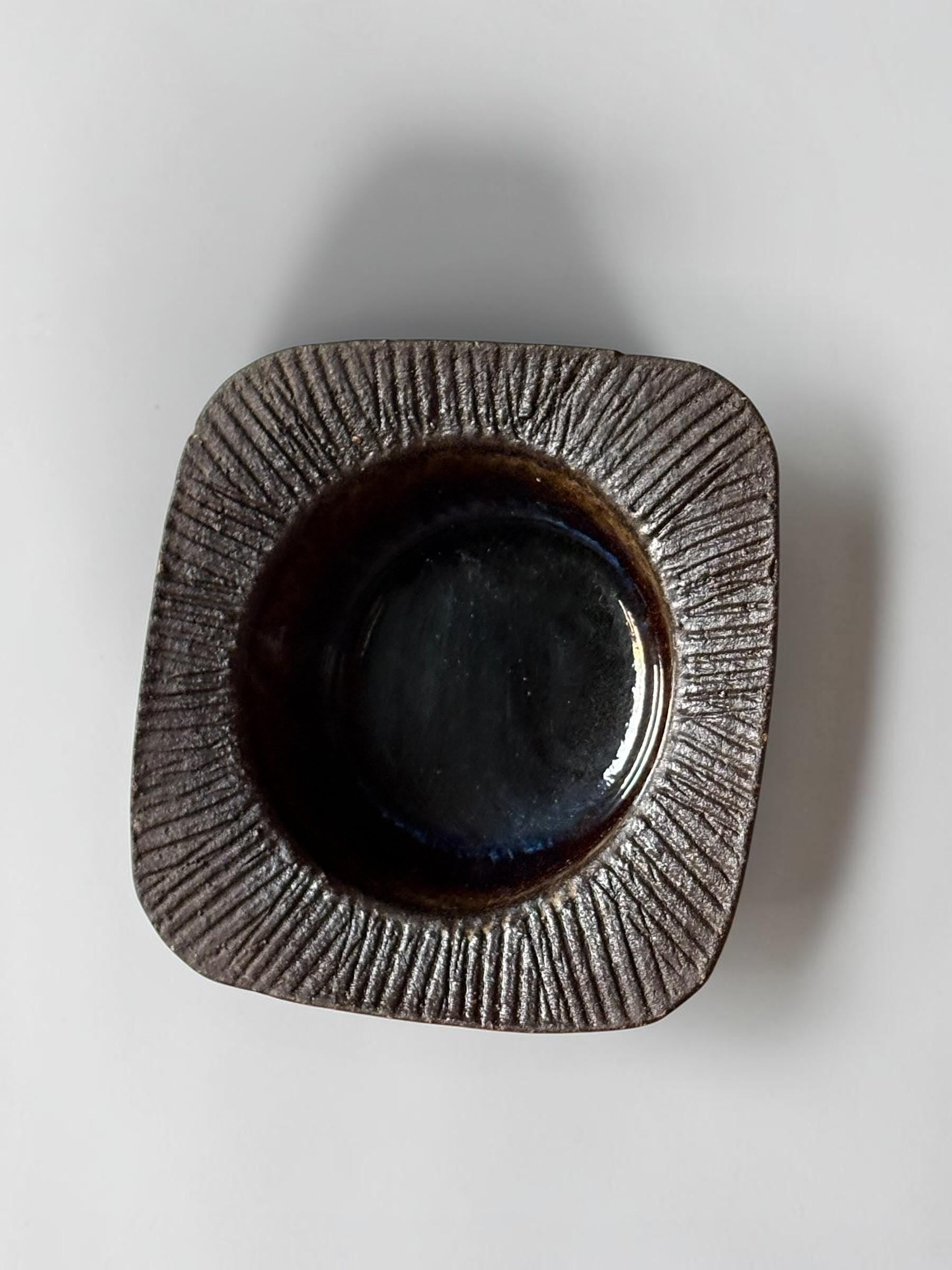 Michael Andersen / Starck square cushion dish in drip glaze stoneware, Danish 1960s __etsy:8210485741