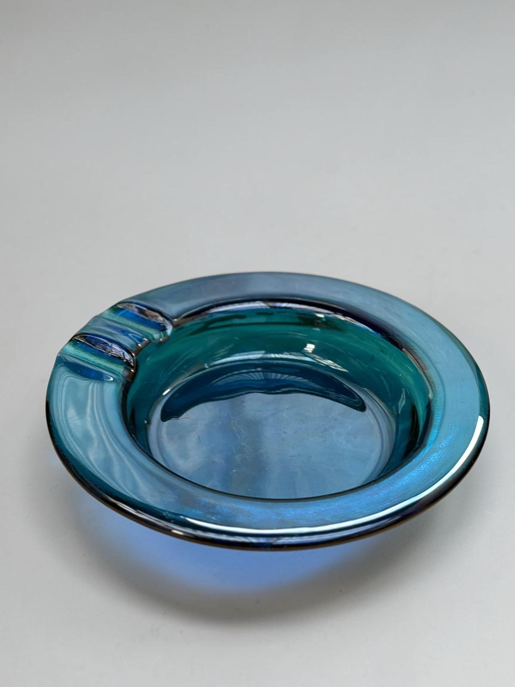 Michael Bang for Kastrup Holmegaard: Oceanblaa cigar ashtray. Danish art glass 1973 __etsy:8175096607