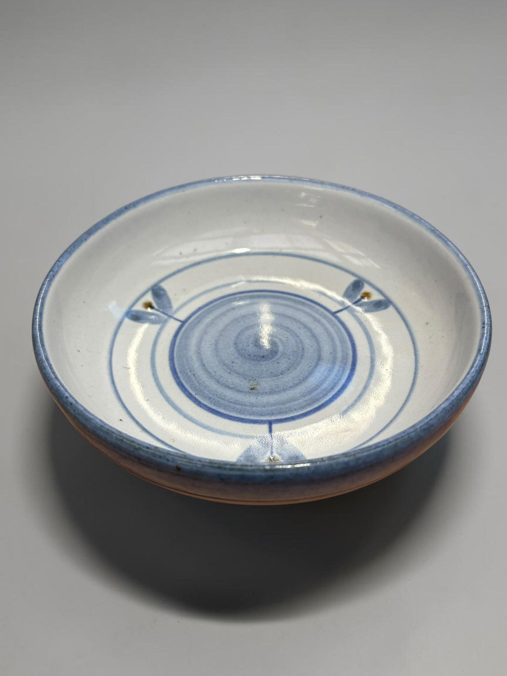 Soholm Bornholm stoneware bowl: Hand-Painted blue spiral leaf design __etsy:8196123045