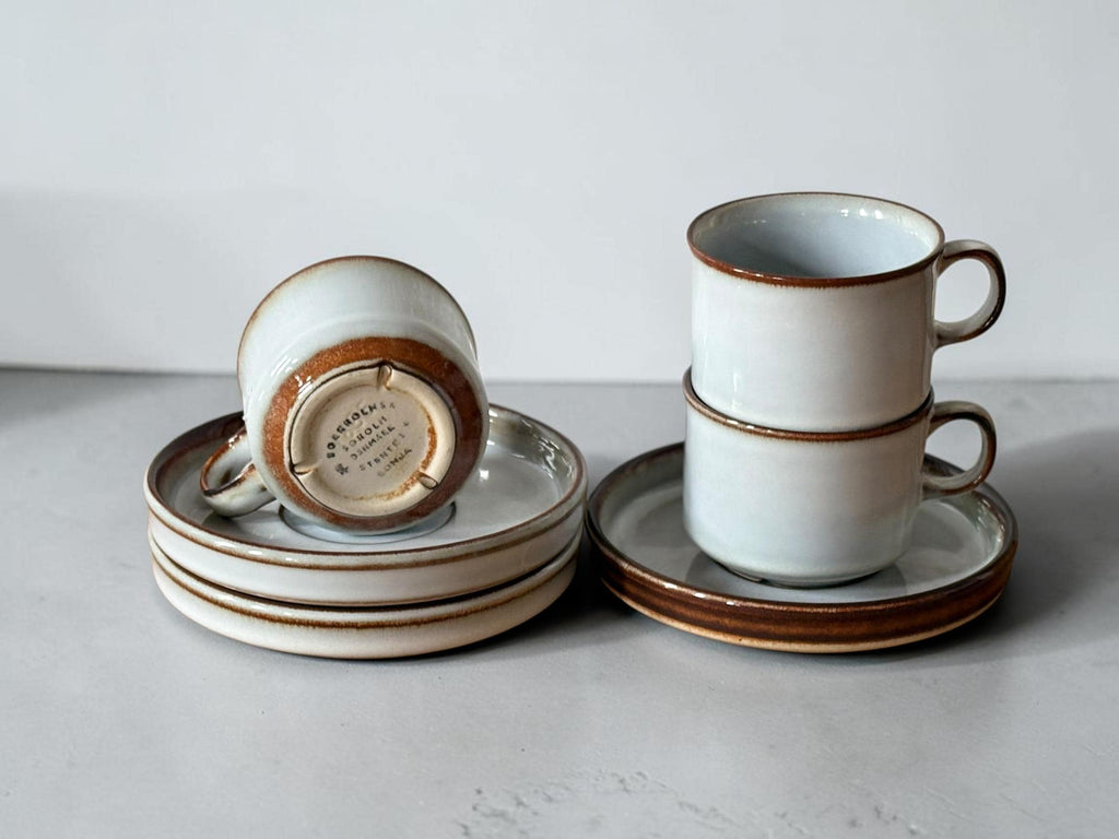 Soholm 'Sonja' stoneware:  Cups and saucers set of 4 Danish Bornholm retro coffee mugs __etsy:8157354454