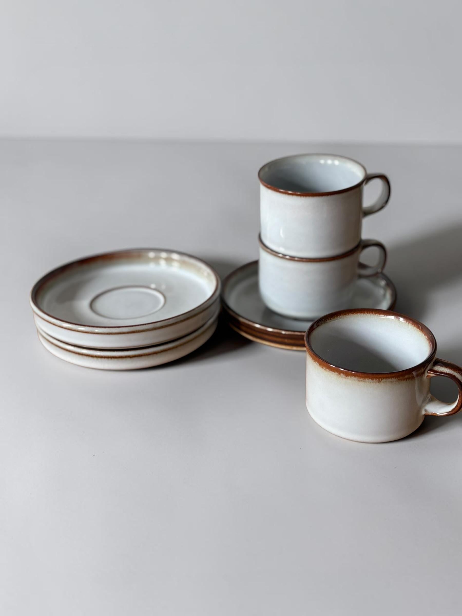 Soholm 'Sonja' stoneware:  Cups and saucers set of 4 Danish Bornholm retro coffee mugs __etsy:8157350342