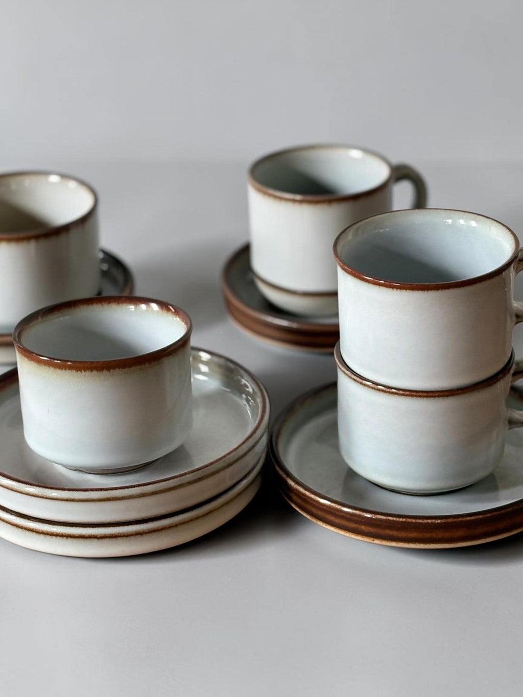 Soholm 'Sonja' stoneware:  Cups and saucers set of 4 Danish Bornholm retro coffee mugs __etsy:8205273533