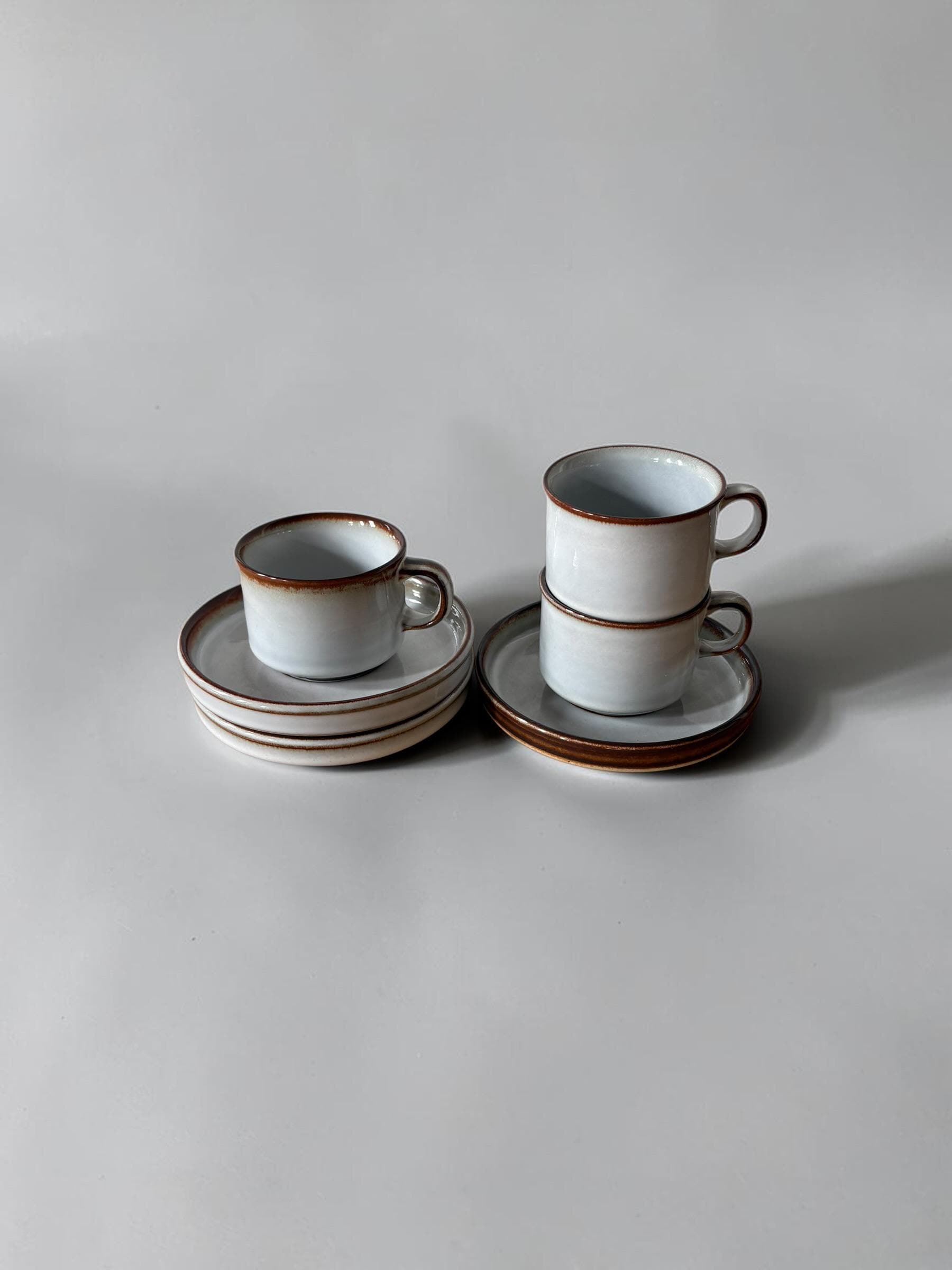 Soholm 'Sonja' stoneware:  Cups and saucers set of 4 Danish Bornholm retro coffee mugs __etsy:8205273477