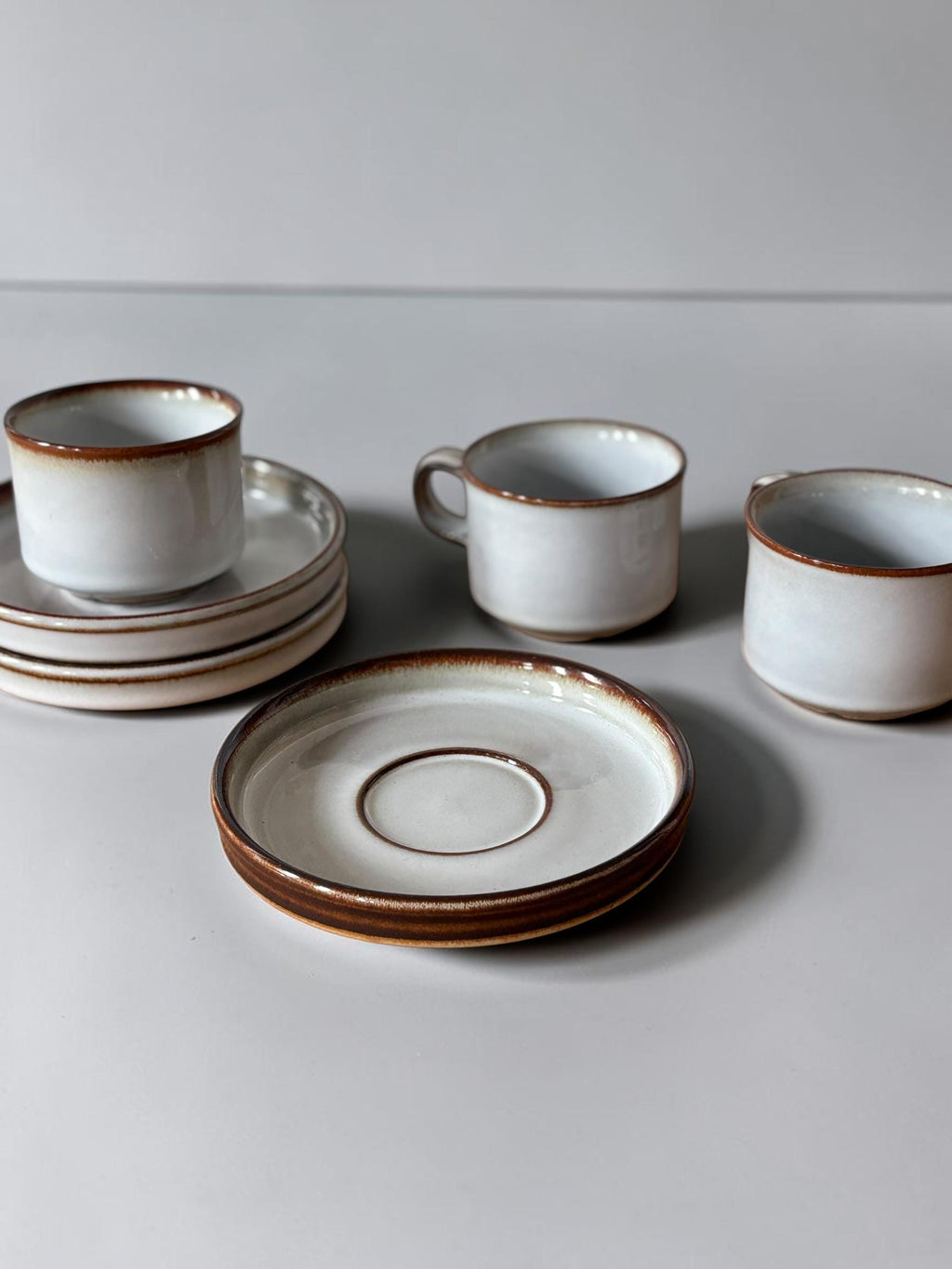 Soholm 'Sonja' stoneware:  Cups and saucers set of 4 Danish Bornholm retro coffee mugs __etsy:8205273499