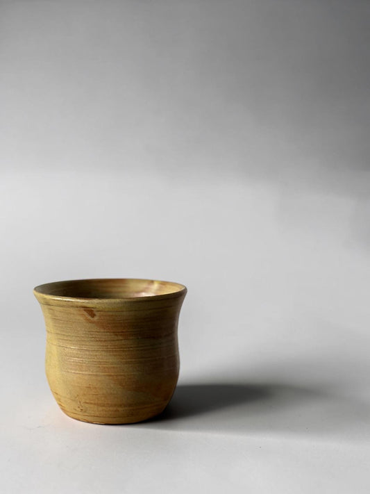 Vintage Danish hand-thrown stoneware cup in  ochre glaze __etsy:8115060126