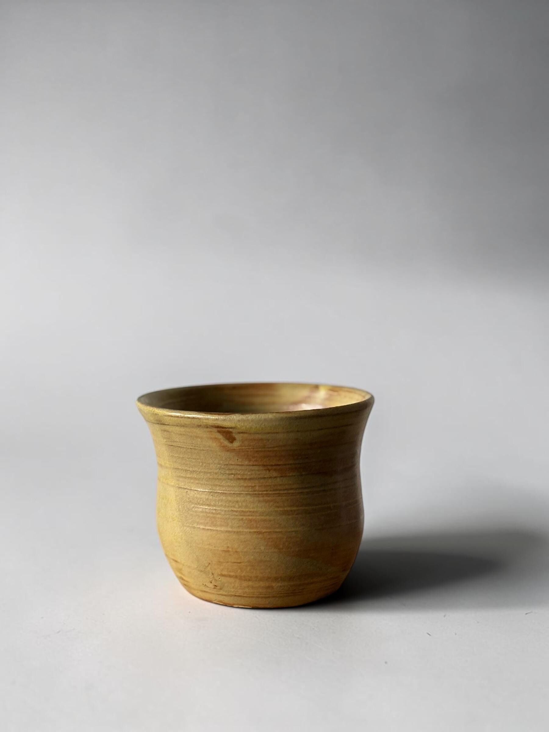 Vintage Danish hand-thrown stoneware cup in  ochre glaze __etsy:8115002608