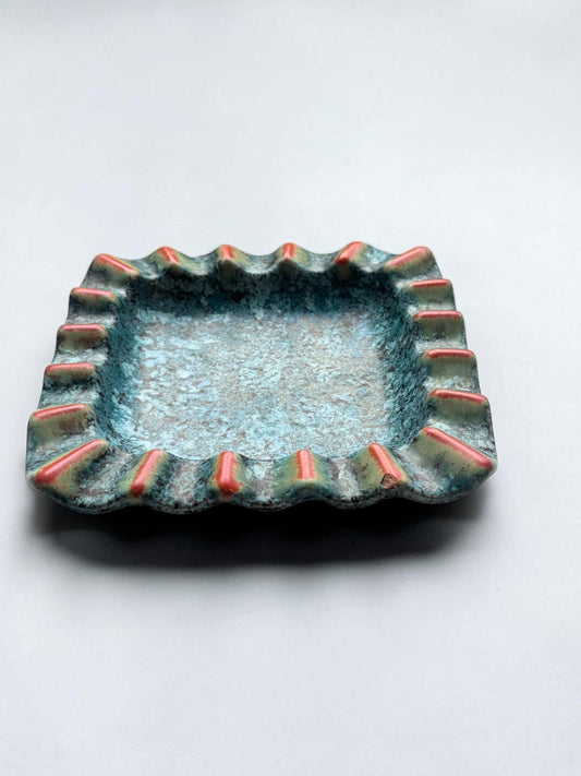 Vintage ceramic ashtray bowl or small dish in West Germany turquoise drip glaze __etsy:8157503020