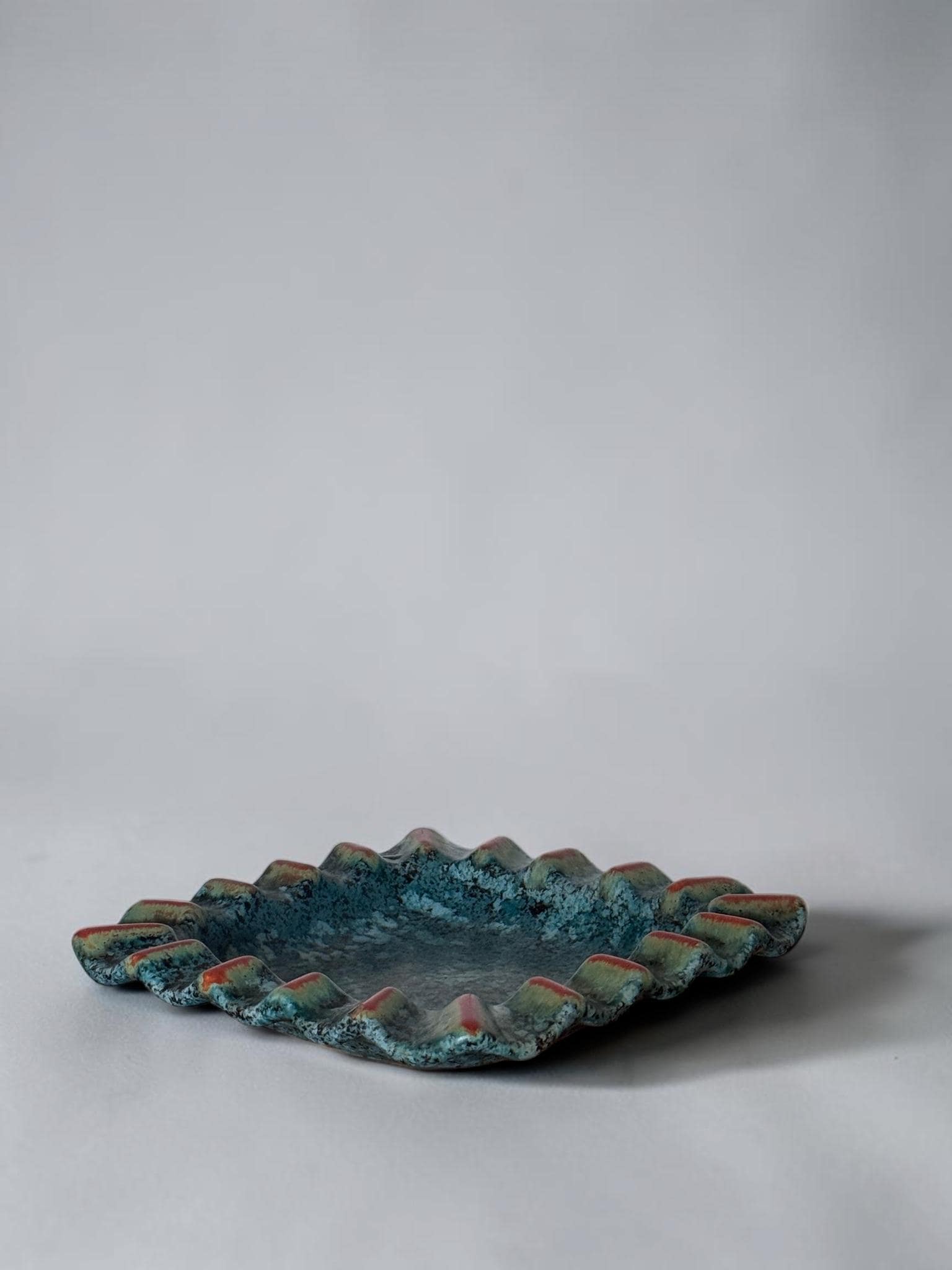Vintage ceramic ashtray bowl or small dish in West Germany turquoise drip glaze __etsy:8205432933
