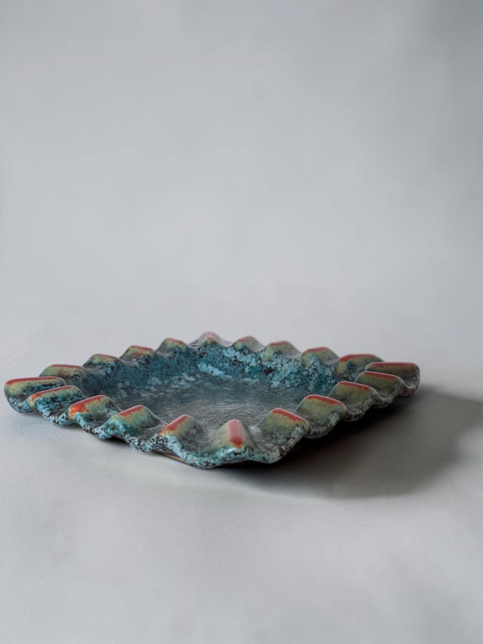 Vintage ceramic ashtray bowl or small dish in West Germany turquoise drip glaze __etsy:8205432949