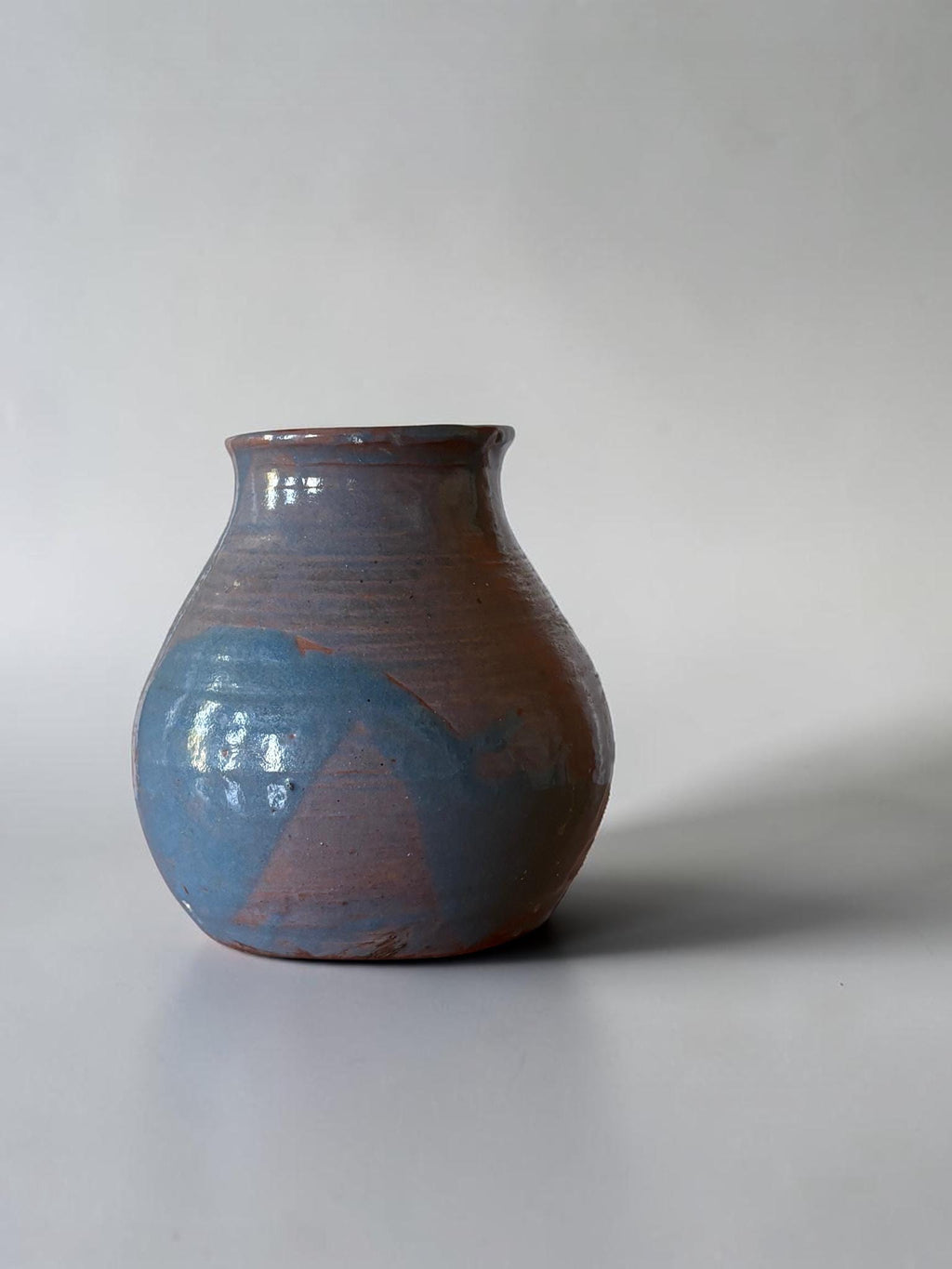 Vintage Danish studio pottery vase: Handthrown red clay with blue glaze __etsy:8116624649