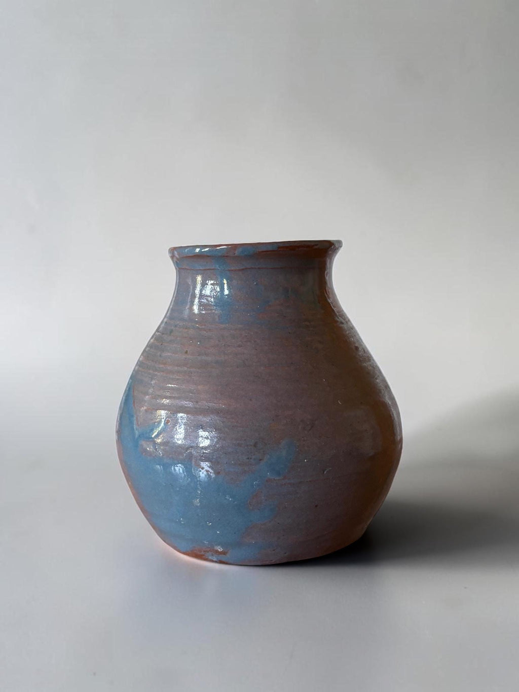 Vintage Danish studio pottery vase: Handthrown red clay with blue glaze __etsy:8116624657