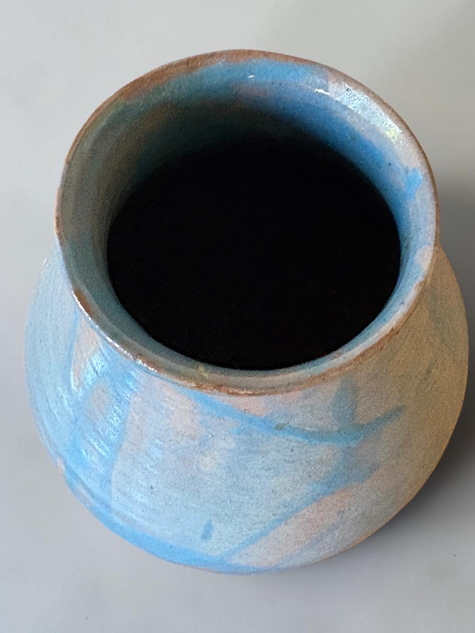 Vintage Danish studio pottery vase: Handthrown red clay with blue glaze __etsy:8116646243