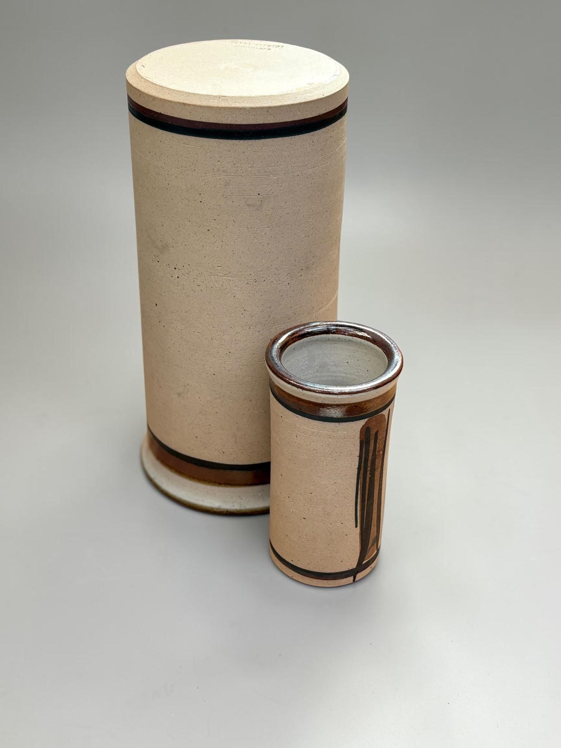Hanne Stentøj Danish stoneware vase set cylindrical vases with brown brushstroke decor __etsy:8147077692