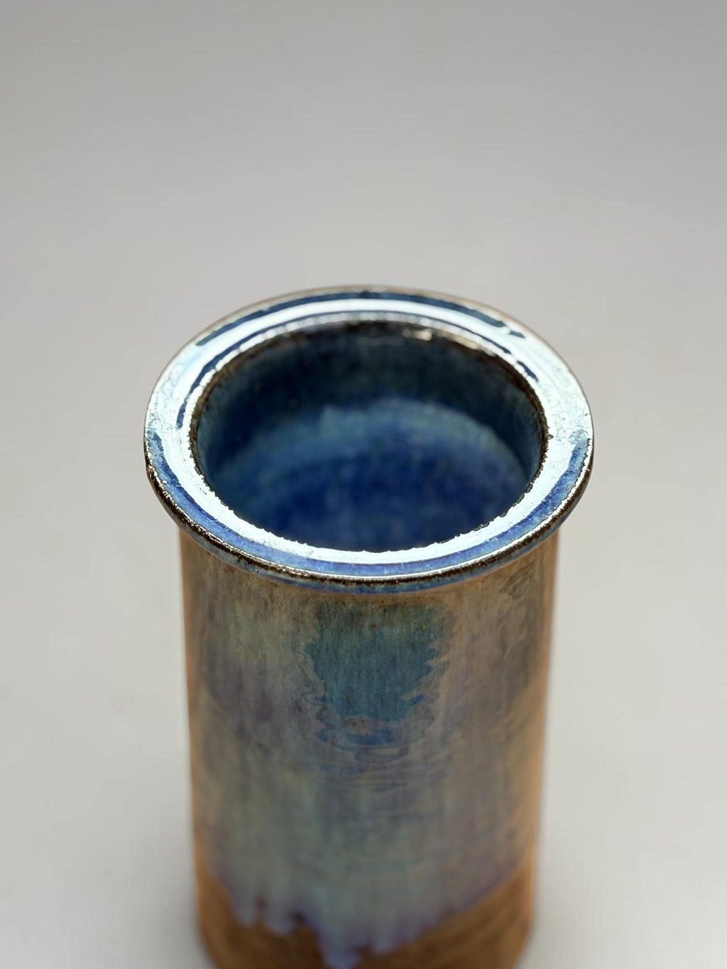 Belka Stentoej (Stenhøj) blue drip glaze stoneware cylinder vase made in Denmark __etsy:8148163554