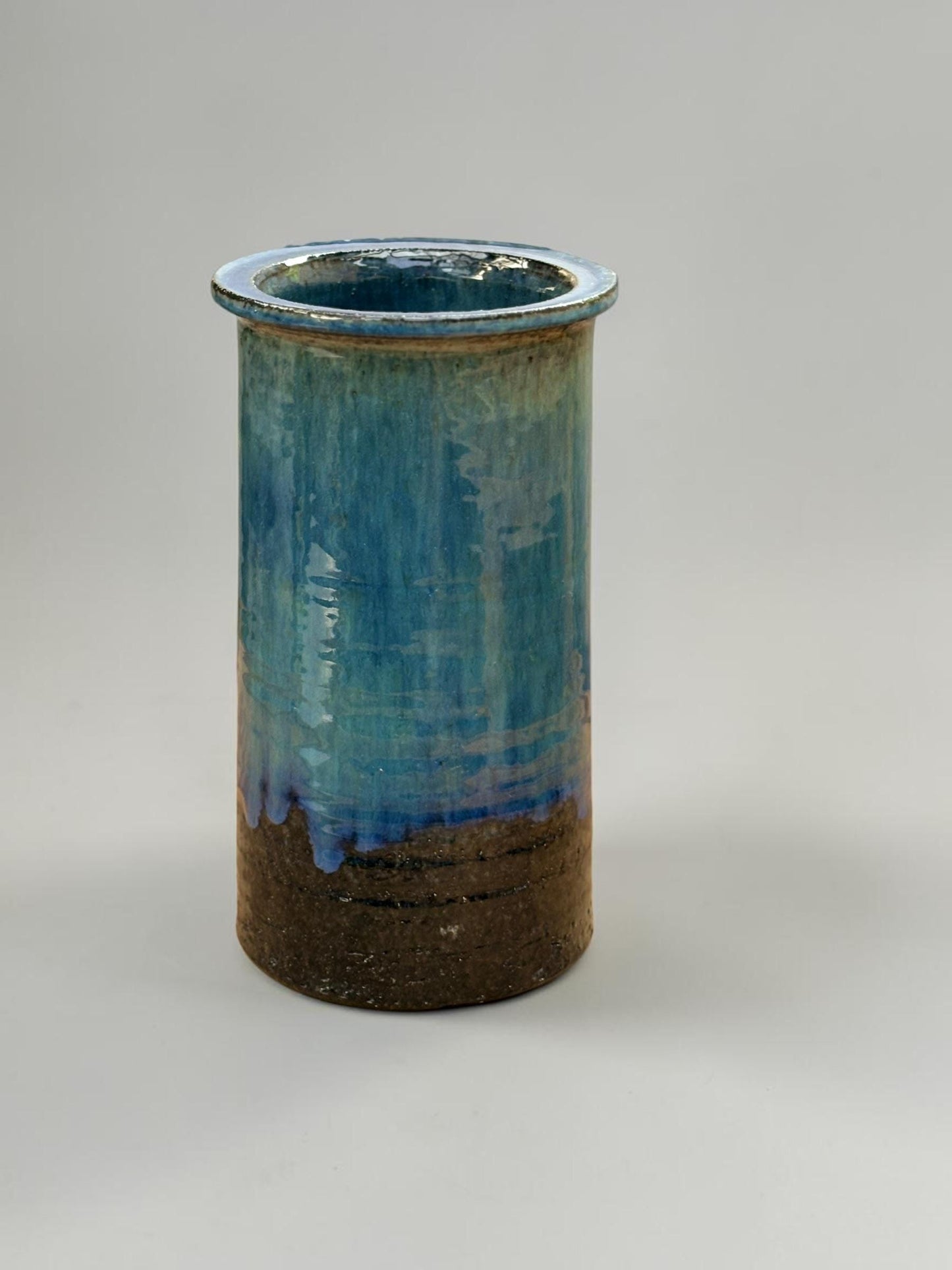 Belka Stentoej (Stenhøj) blue drip glaze stoneware cylinder vase made in Denmark