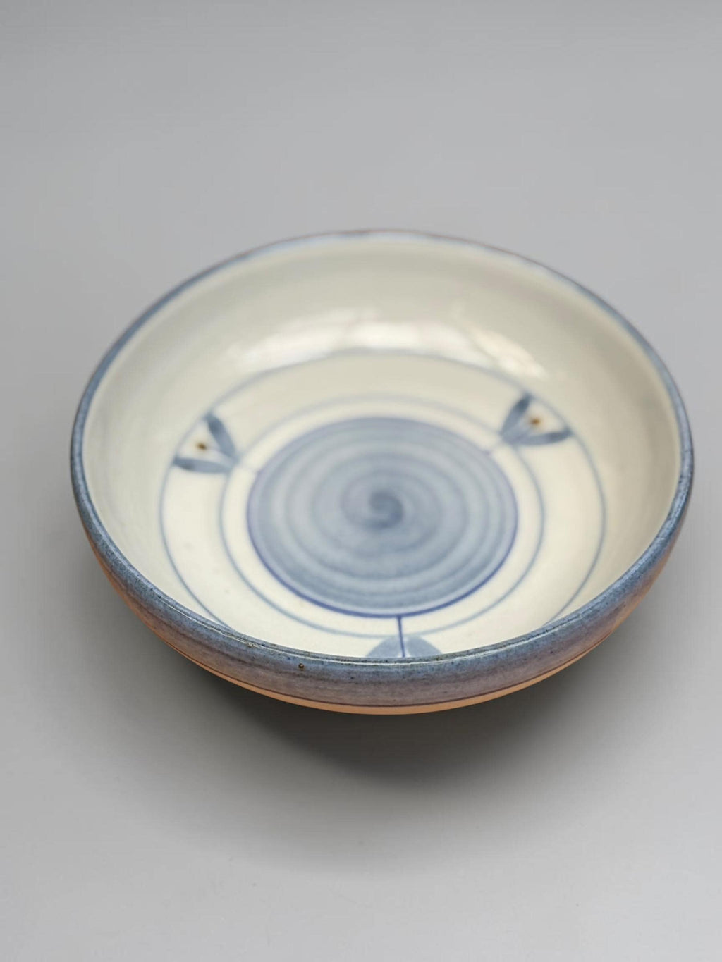 Soholm Bornholm stoneware bowl: Hand-Painted blue spiral leaf design __etsy:8148207838