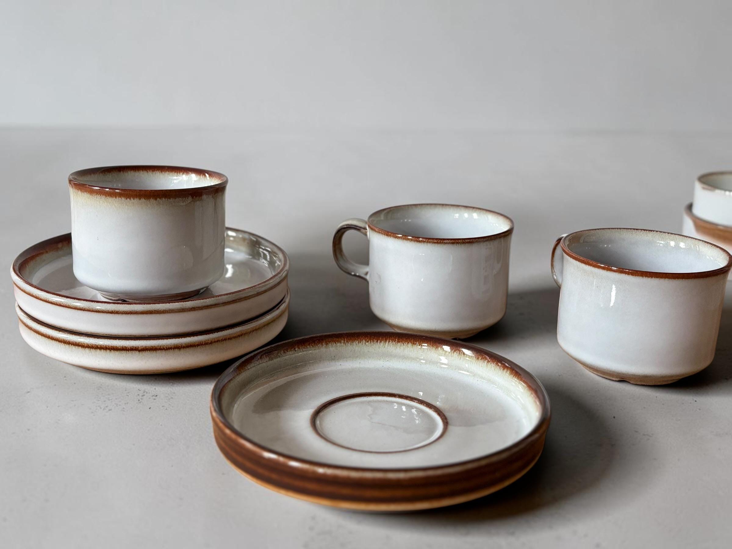 Soholm 'Sonja' stoneware:  Cups and saucers set of 4 Danish Bornholm retro coffee mugs __etsy:8157350360