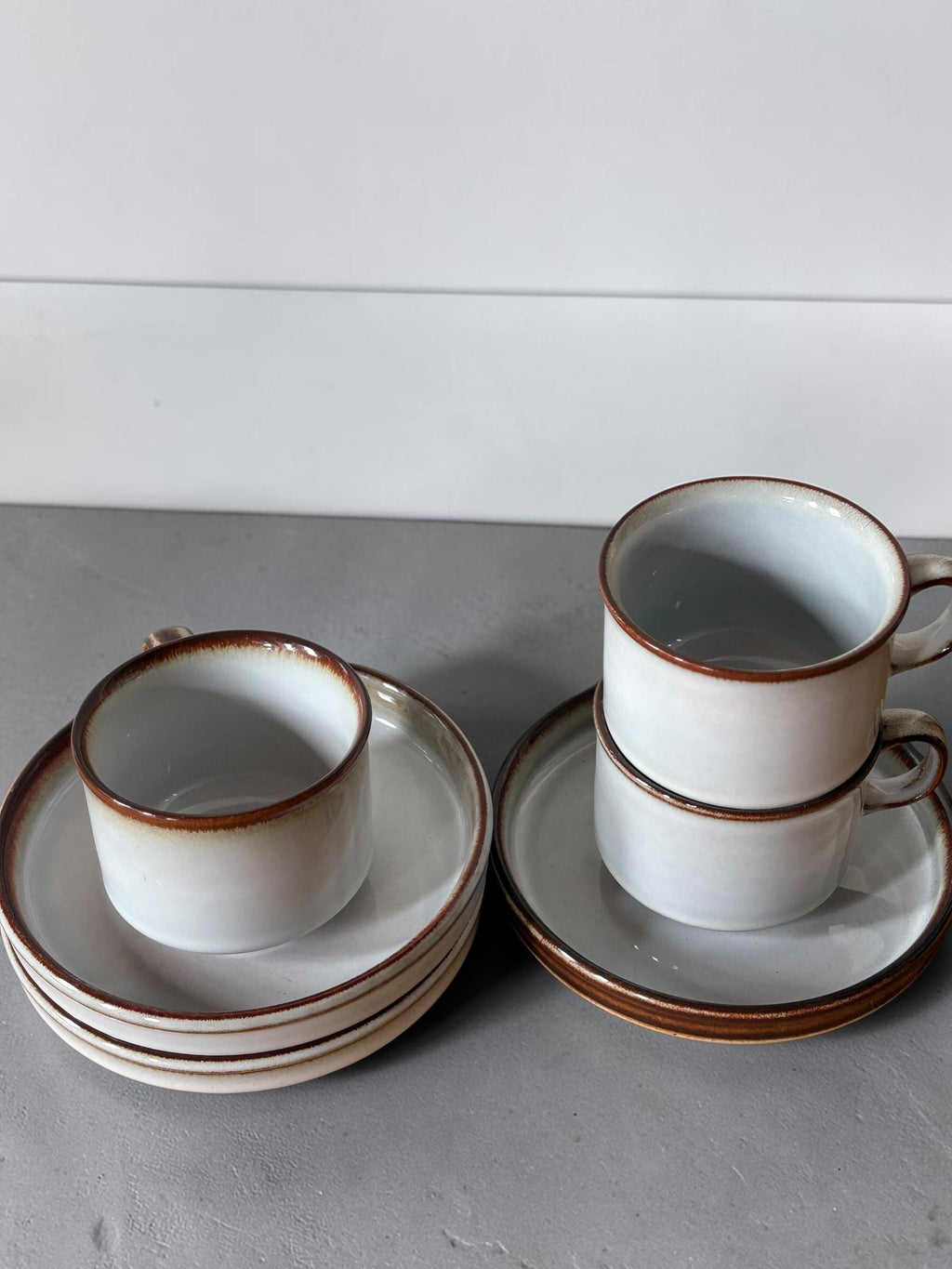 Soholm 'Sonja' stoneware:  Cups and saucers set of 4 Danish Bornholm retro coffee mugs __etsy:8157350366