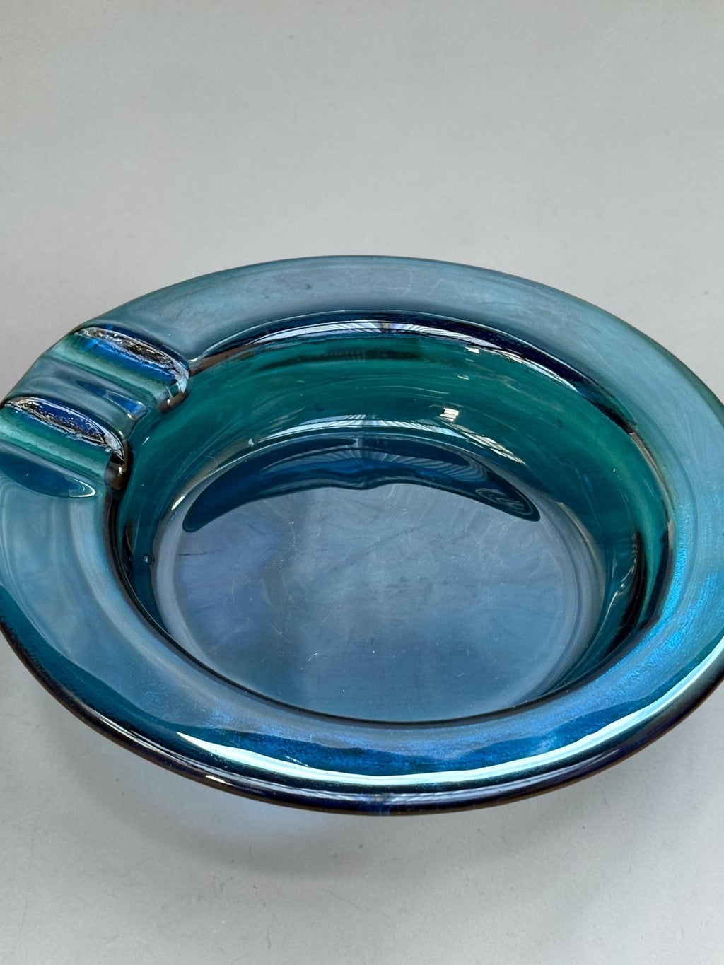 Michael Bang for Kastrup Holmegaard: Oceanblaa cigar ashtray. Danish art glass 1973 __etsy:8175096611