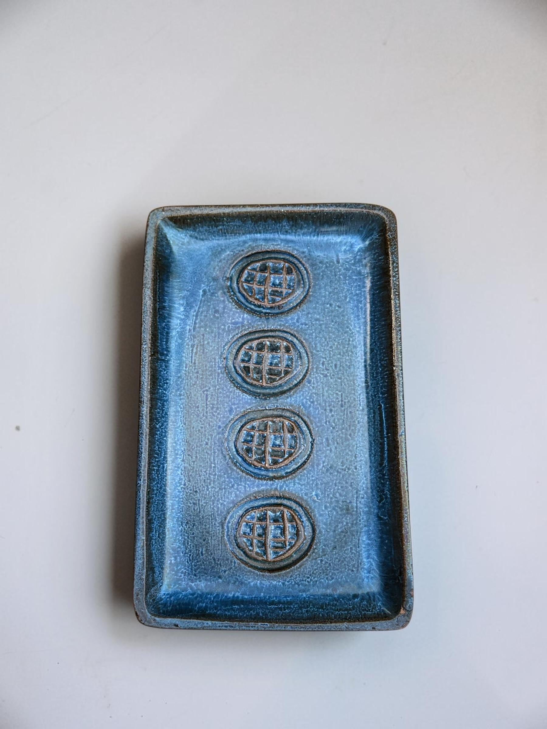 Soholm Denmark Blue Stoneware tray or wall plaque by Svend Aage Jensen