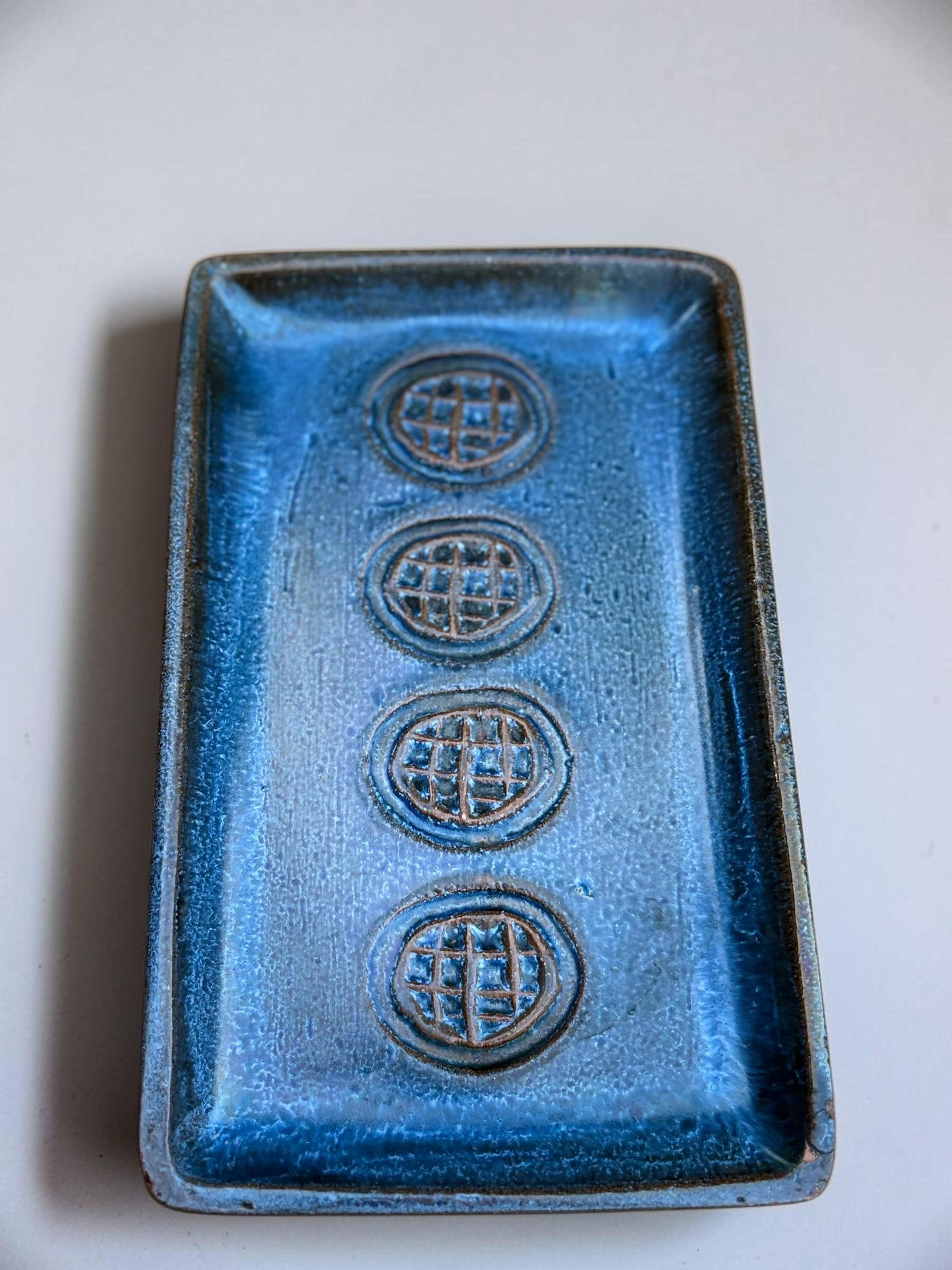 Soholm Denmark Blue Stoneware tray or wall plaque by Svend Aage Jensen