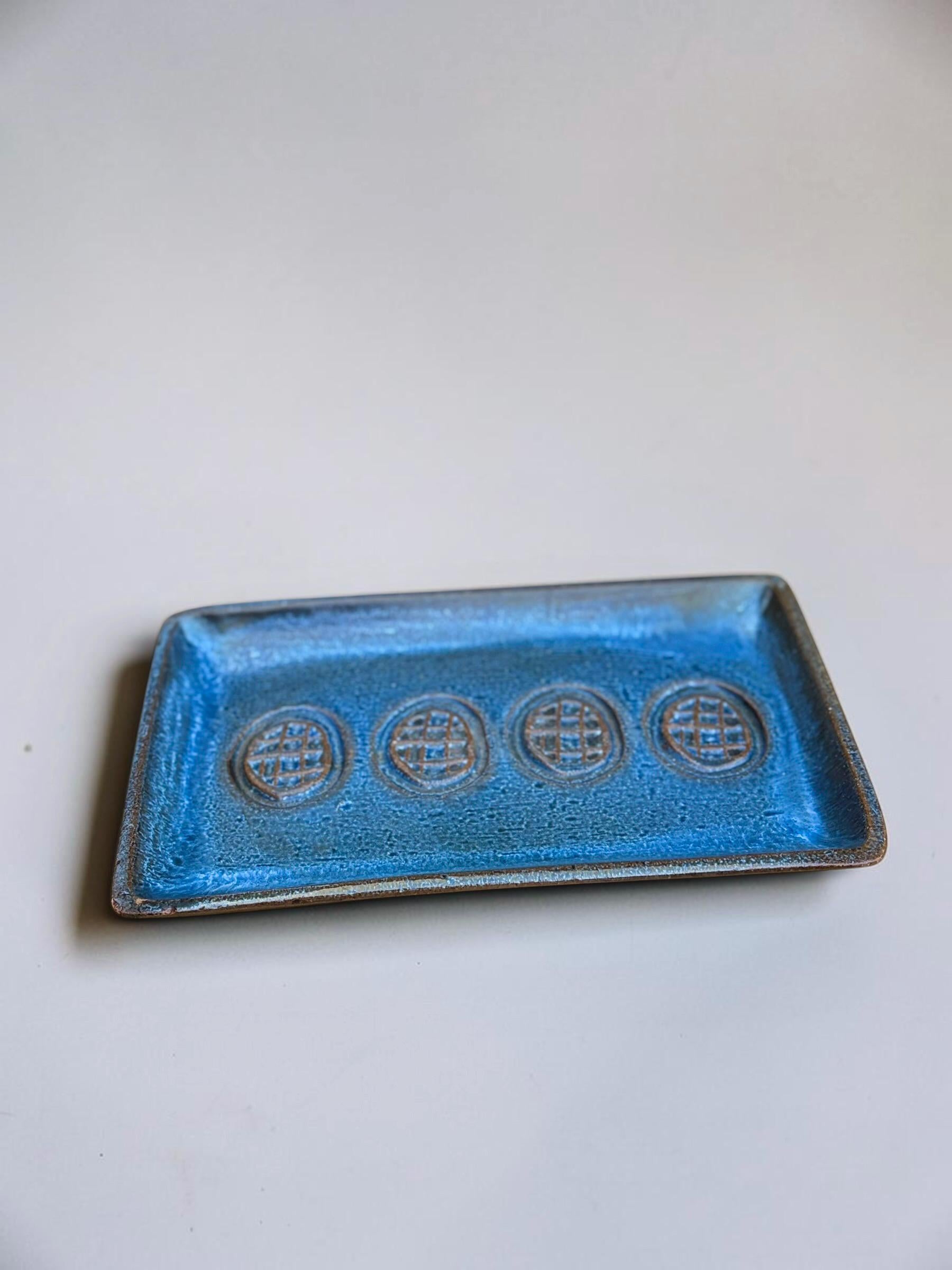 Soholm Denmark Blue Stoneware tray or wall plaque by Svend Aage Jensen