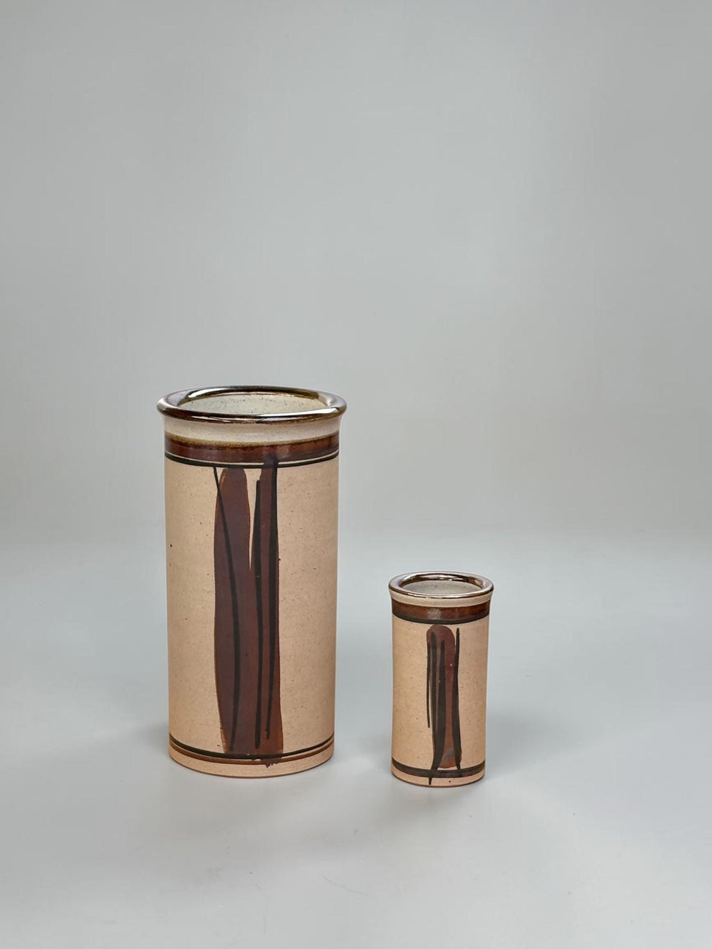 Hanne Stentøj Danish stoneware vase set cylindrical vases with brown brushstroke decor __etsy:8194979149